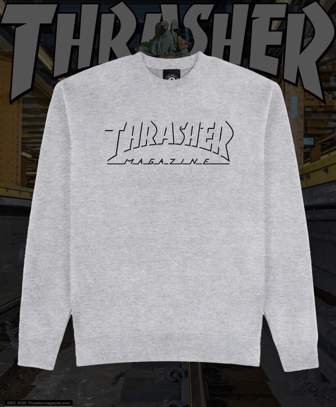 スケートボード THRASHER CREW SWEAT SHADOW MAG LOGO GREY THRASHER SHADOW MAG LOGO CREW SPORT GREY | CREWS | Color Skates