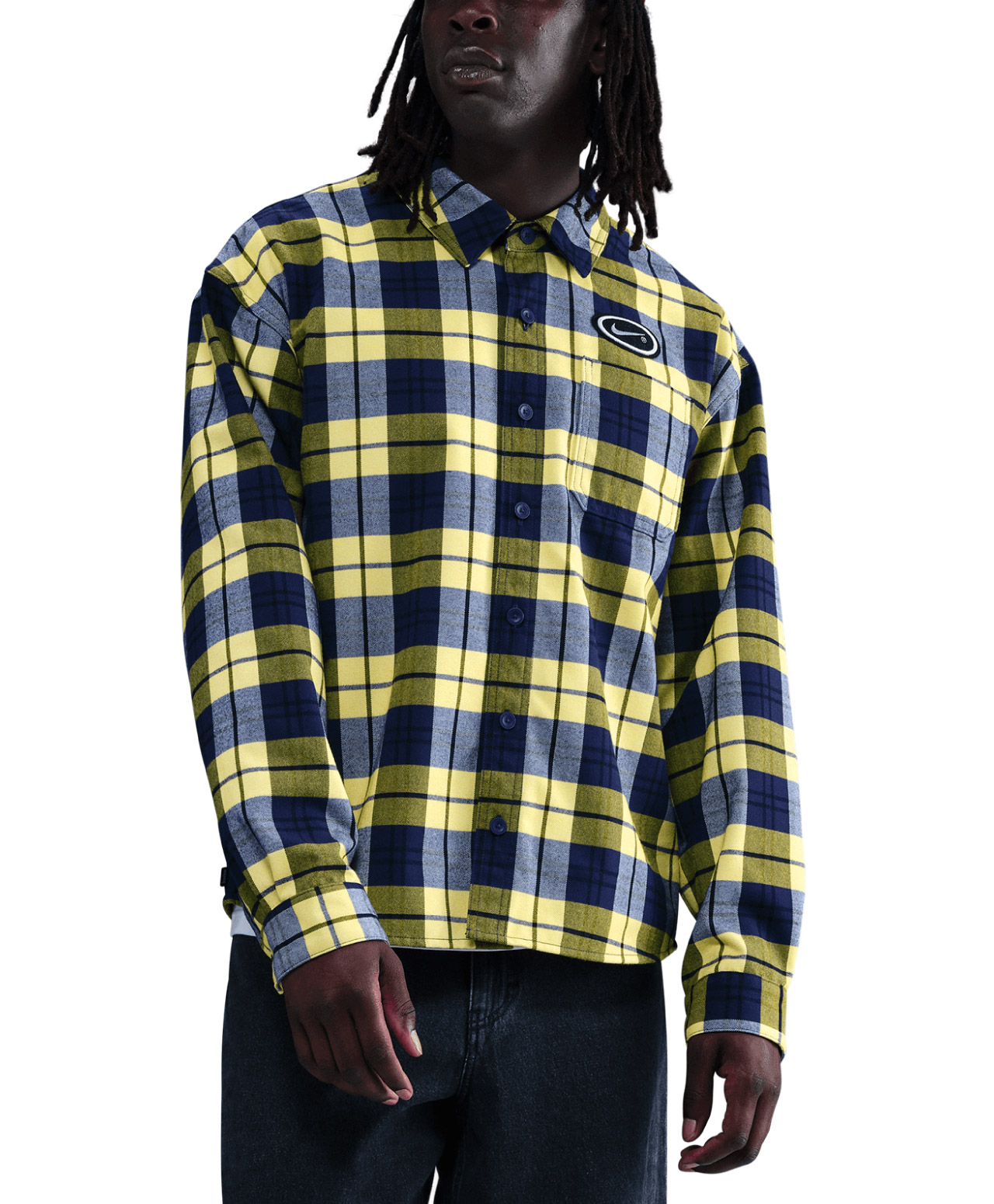 NIKE SB X ERIC KOSTON LONG SLEEVE BUTTON UP SHIRT MIDNIGHT NAVY