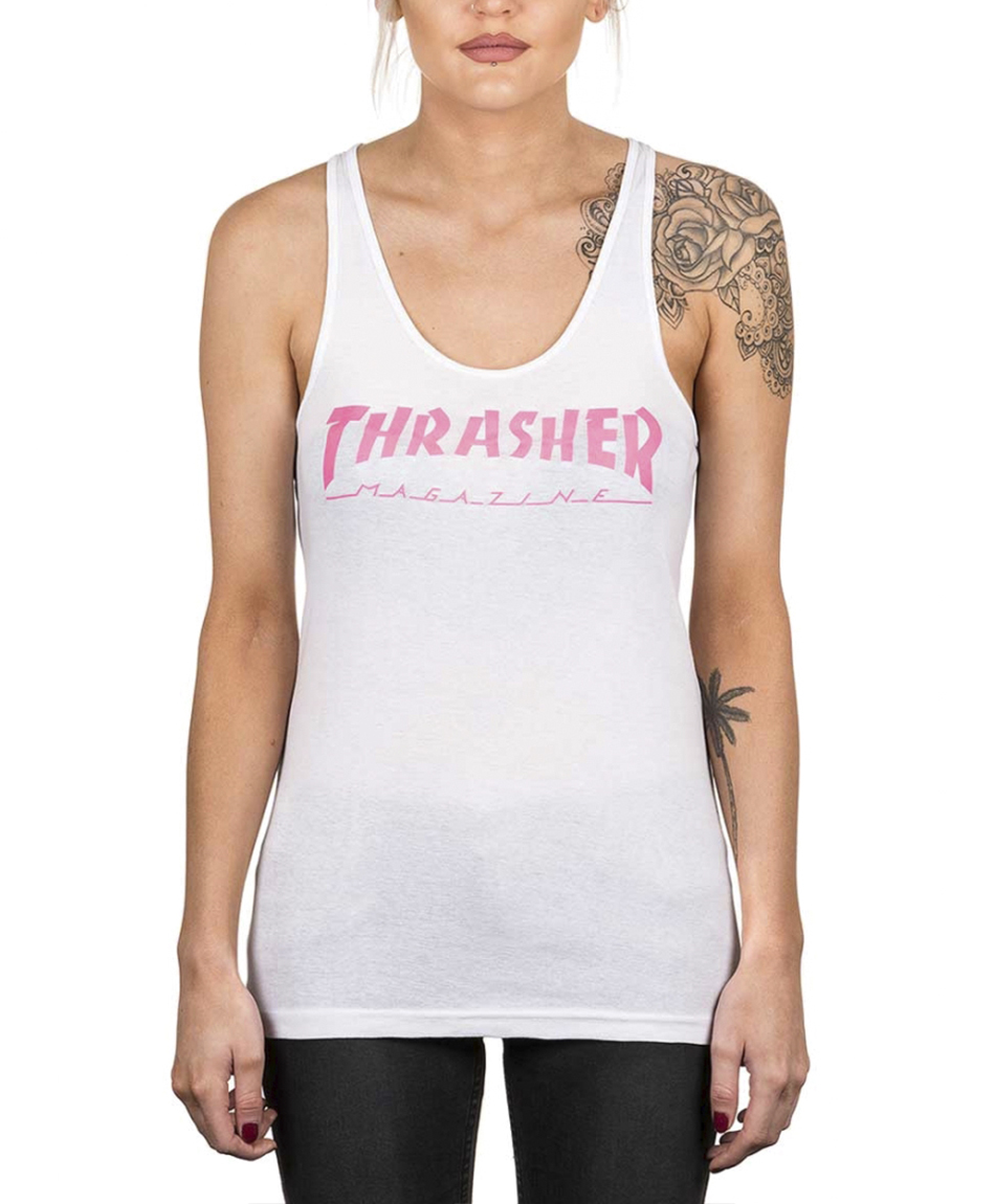 THRASHER MAG LOGO RACERBACK LADIES TANK WHITE