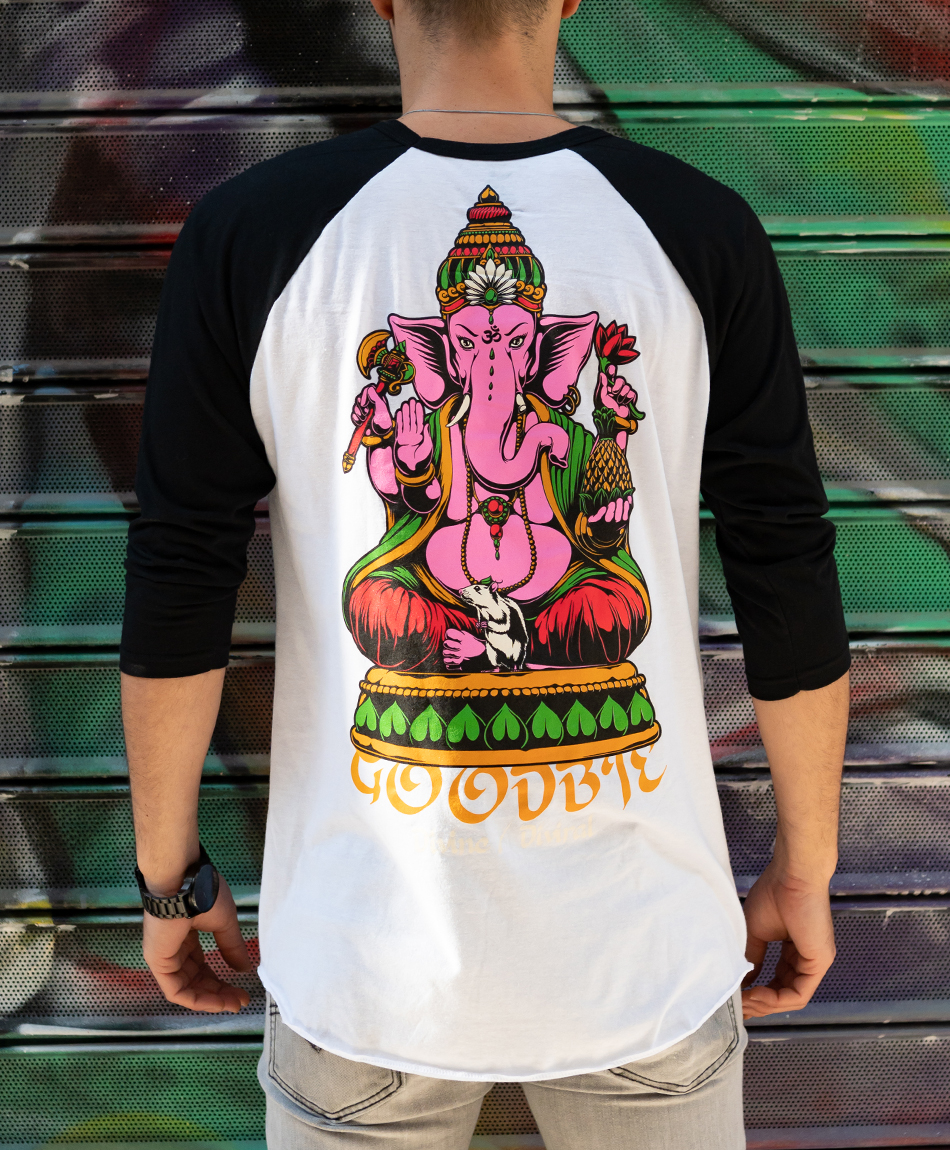 GOODBIE DIVIRAL GANESHA BLESS RAGLAN WHITE/BLACK