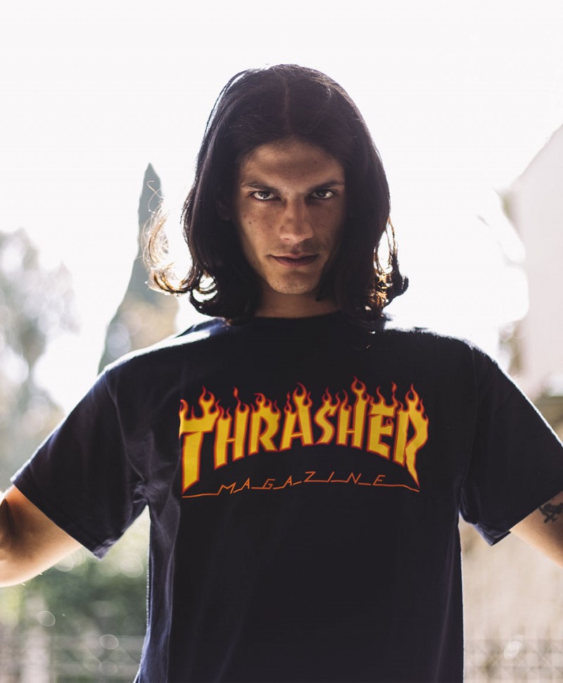 THRASHER  FLAME LOGO TEE BLACK