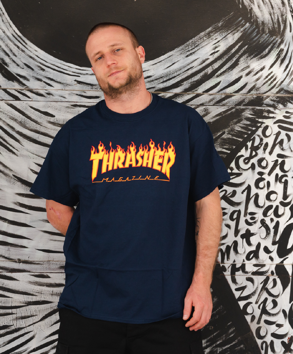 THRASHER FLAME LOGO TEE NAVY