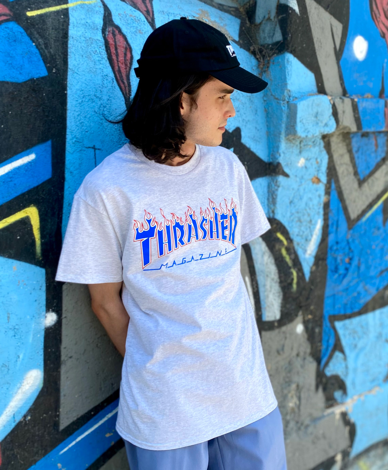 THRASHER PATRIOT FLAME TEE ASH GREY