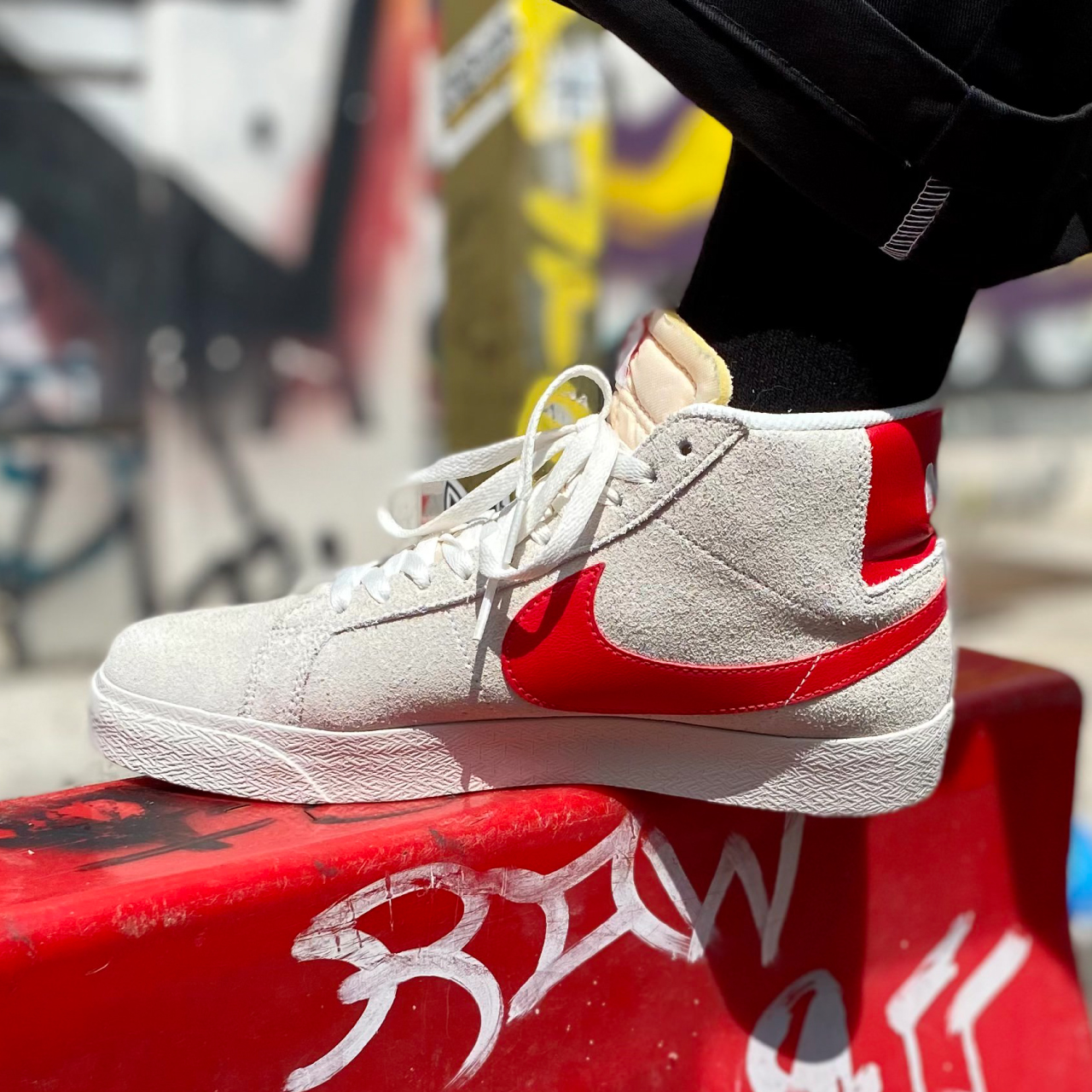 Nike Blazer Mid Sneakers in White and Red