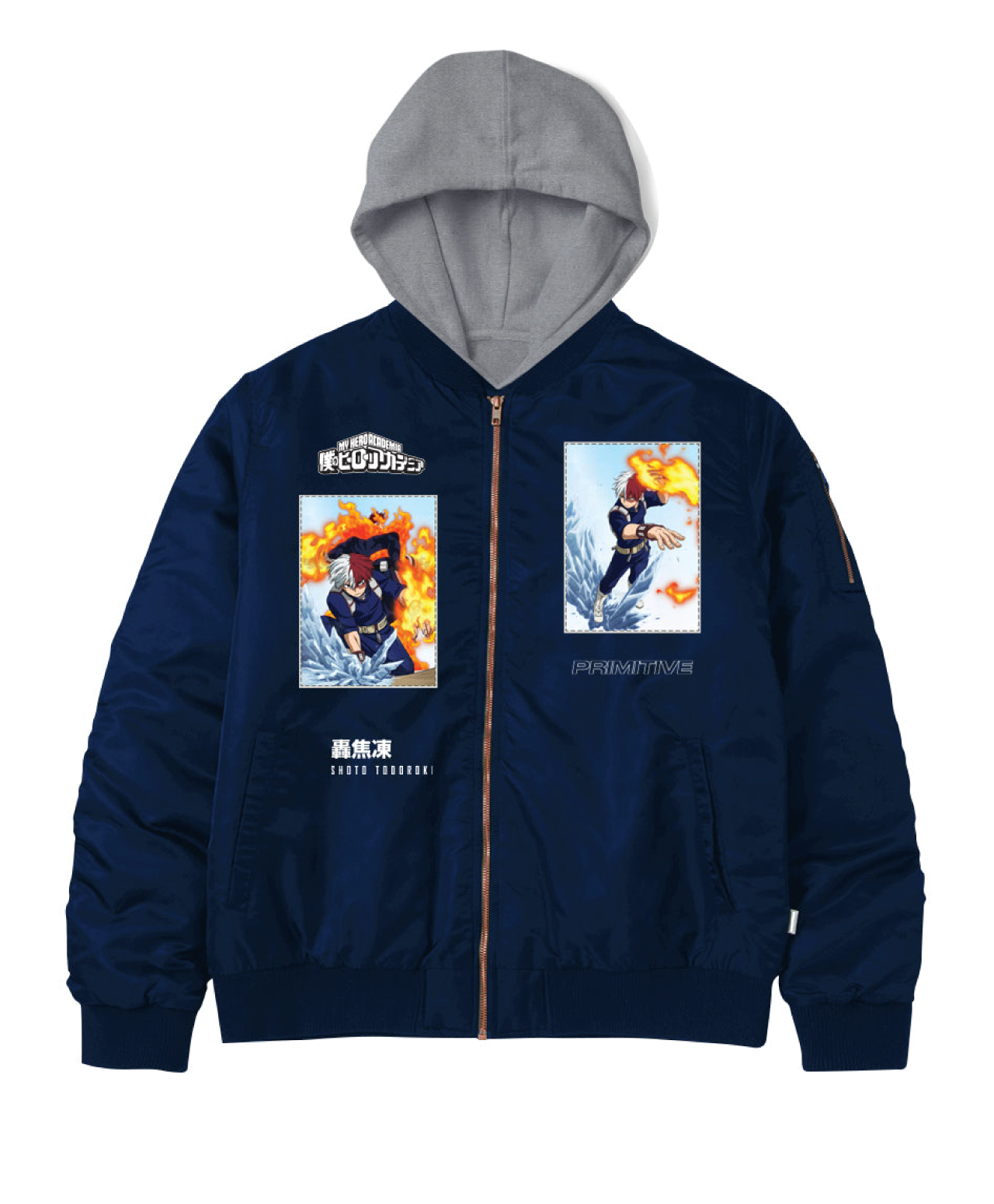 PRIMITIVE X MY HERO ACADEMIA 2 SHOTO TODOROKI BOMBER JACKET NAVY