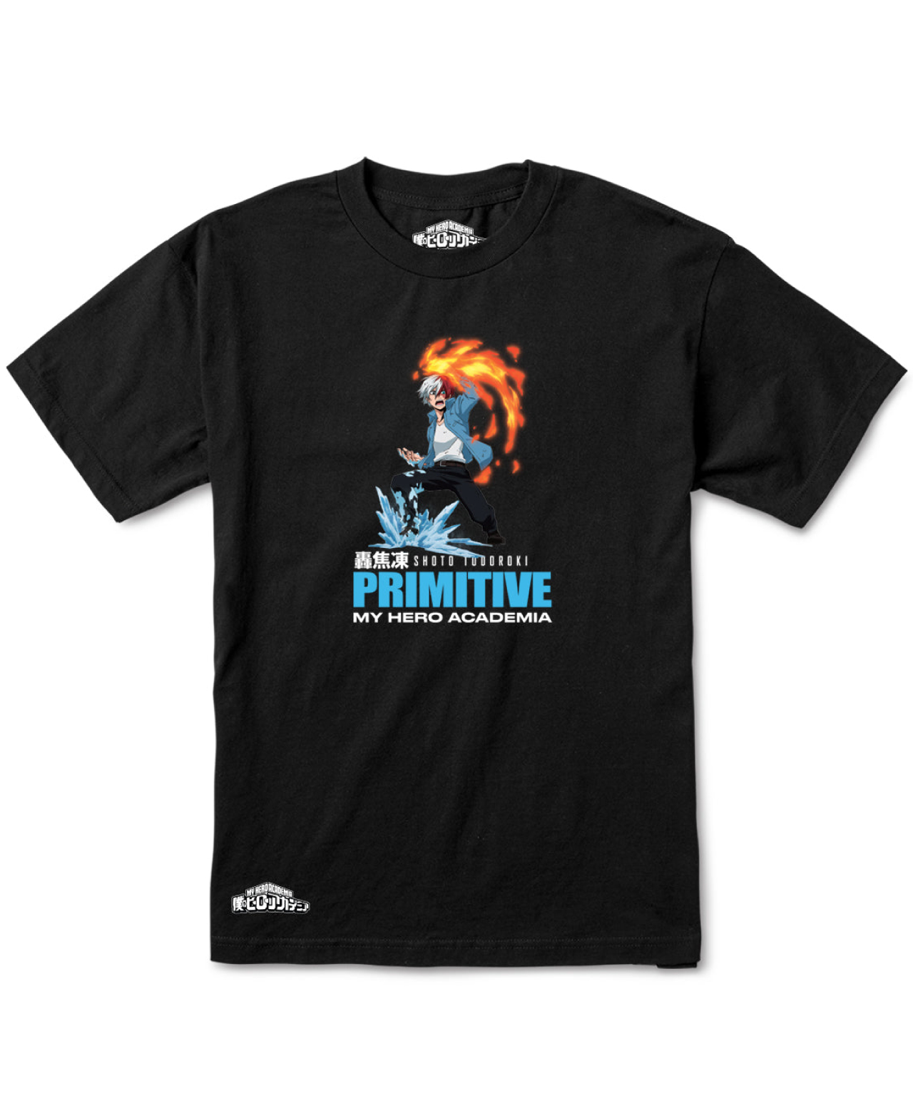 PRIMITIVE X MY HERO ACADEMIA 2 FLASHFREEZE HEATWAVE SHOTO TEE BLACK