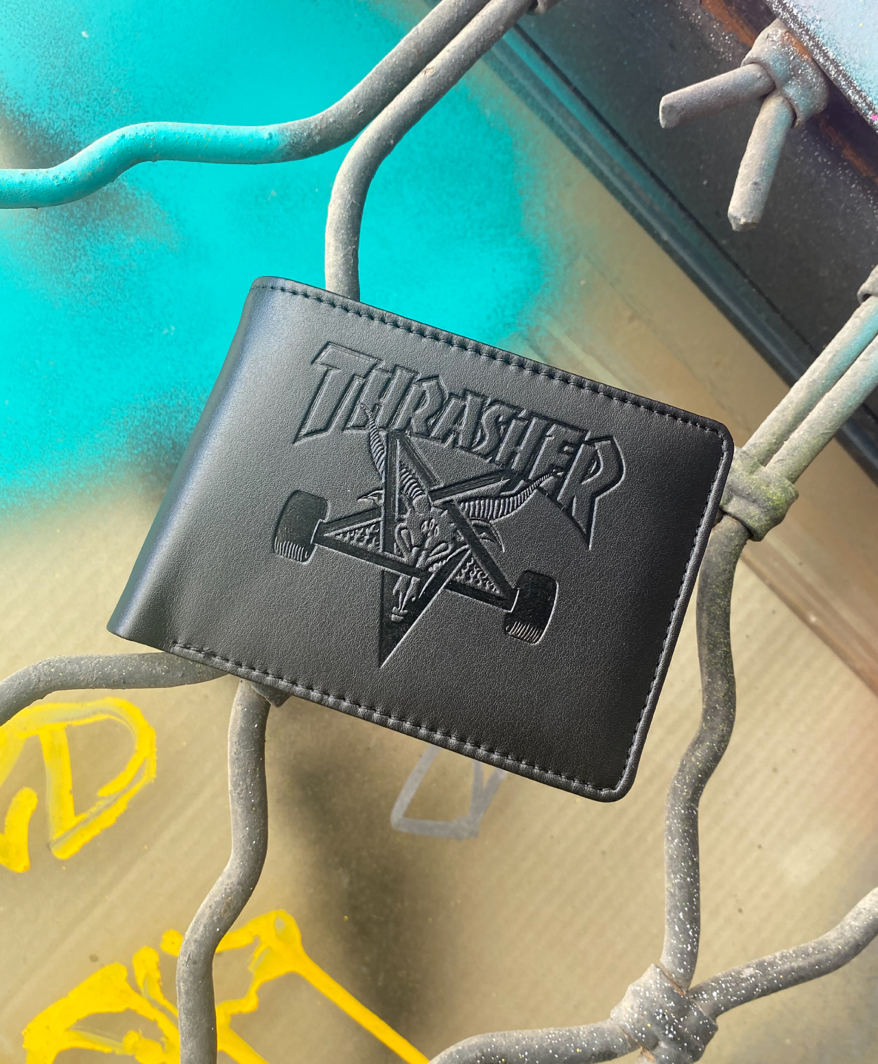 THRASHER SKATEGOAT LEATHER WALLET BLACK
