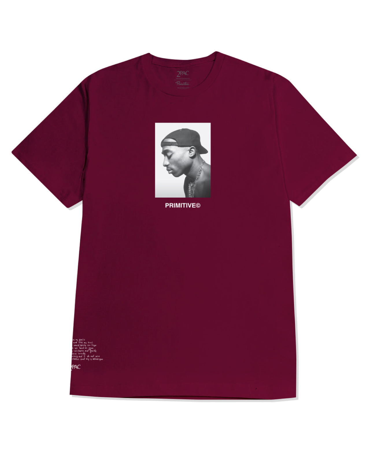 PRIMITIVE X 2PAC NO CHANGES TEE BURGUNDY