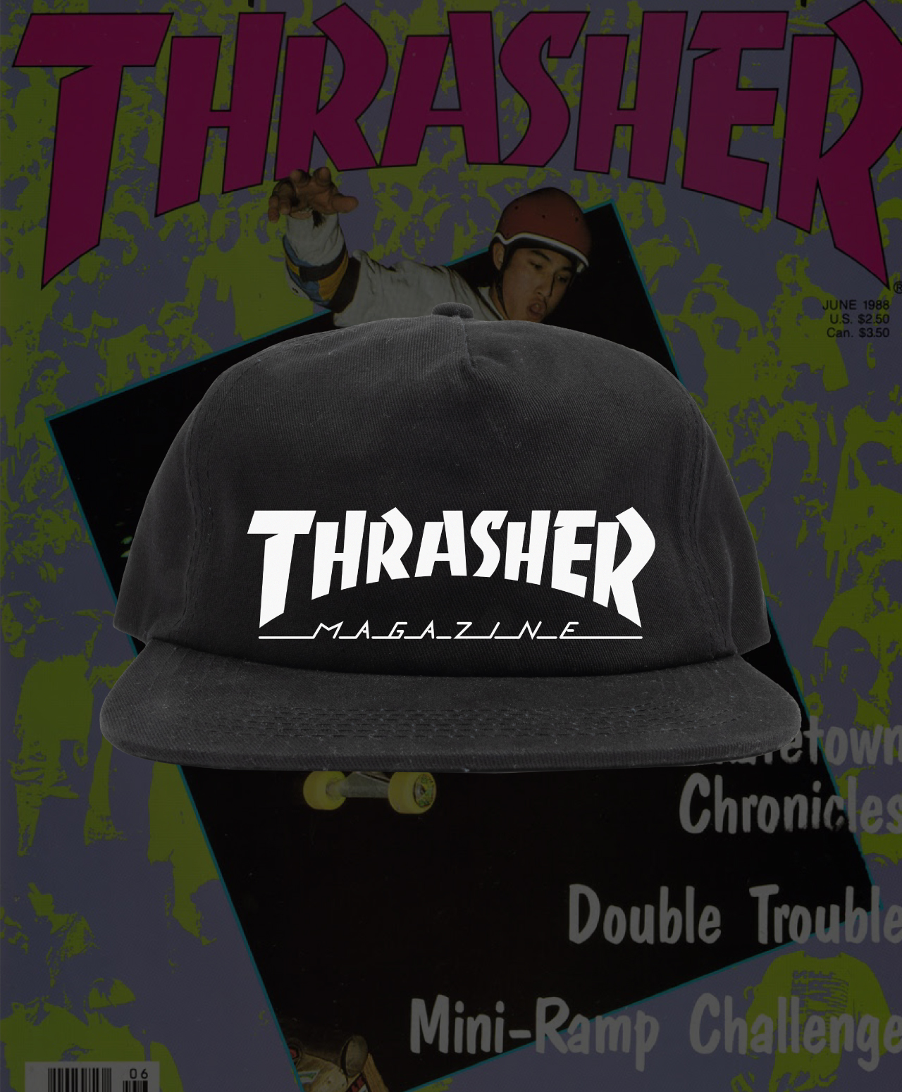 THRASHER SKATE MAG LOGO SNAPBACK BLACK/WHITE