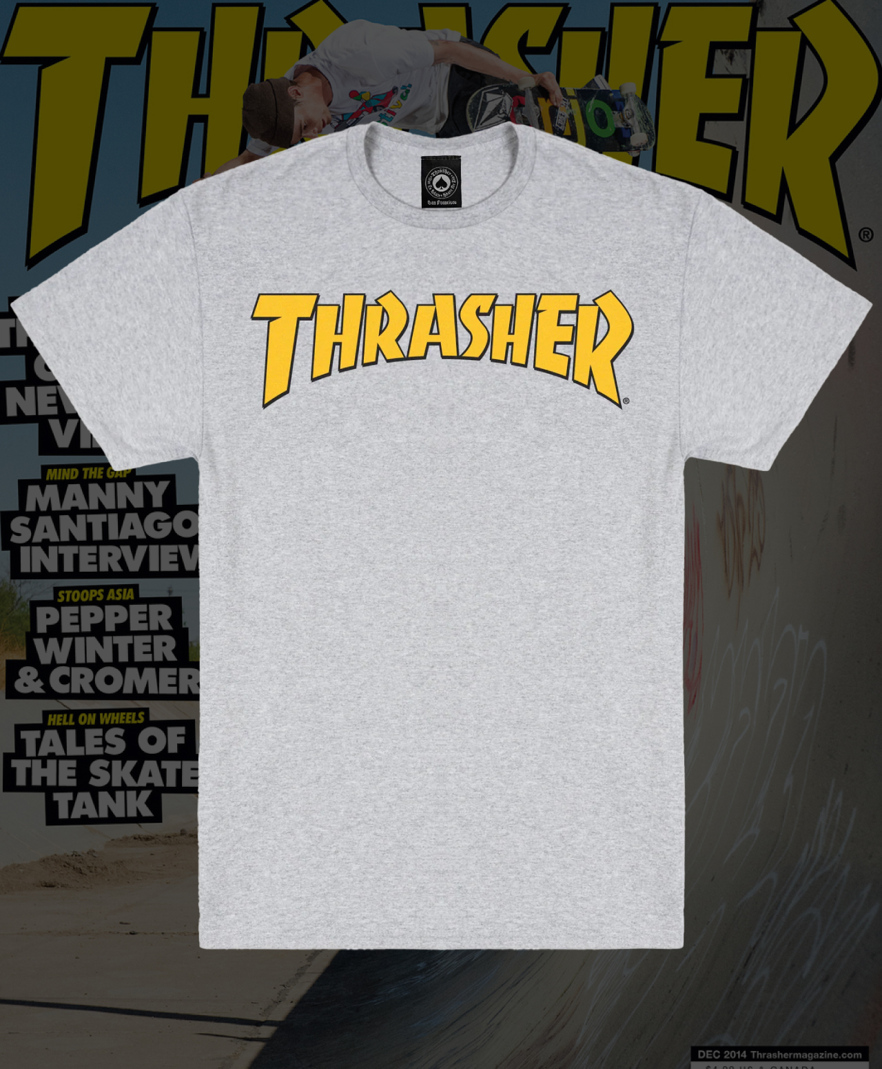 THRASHER COVER LOGO TEE ASH GREY
