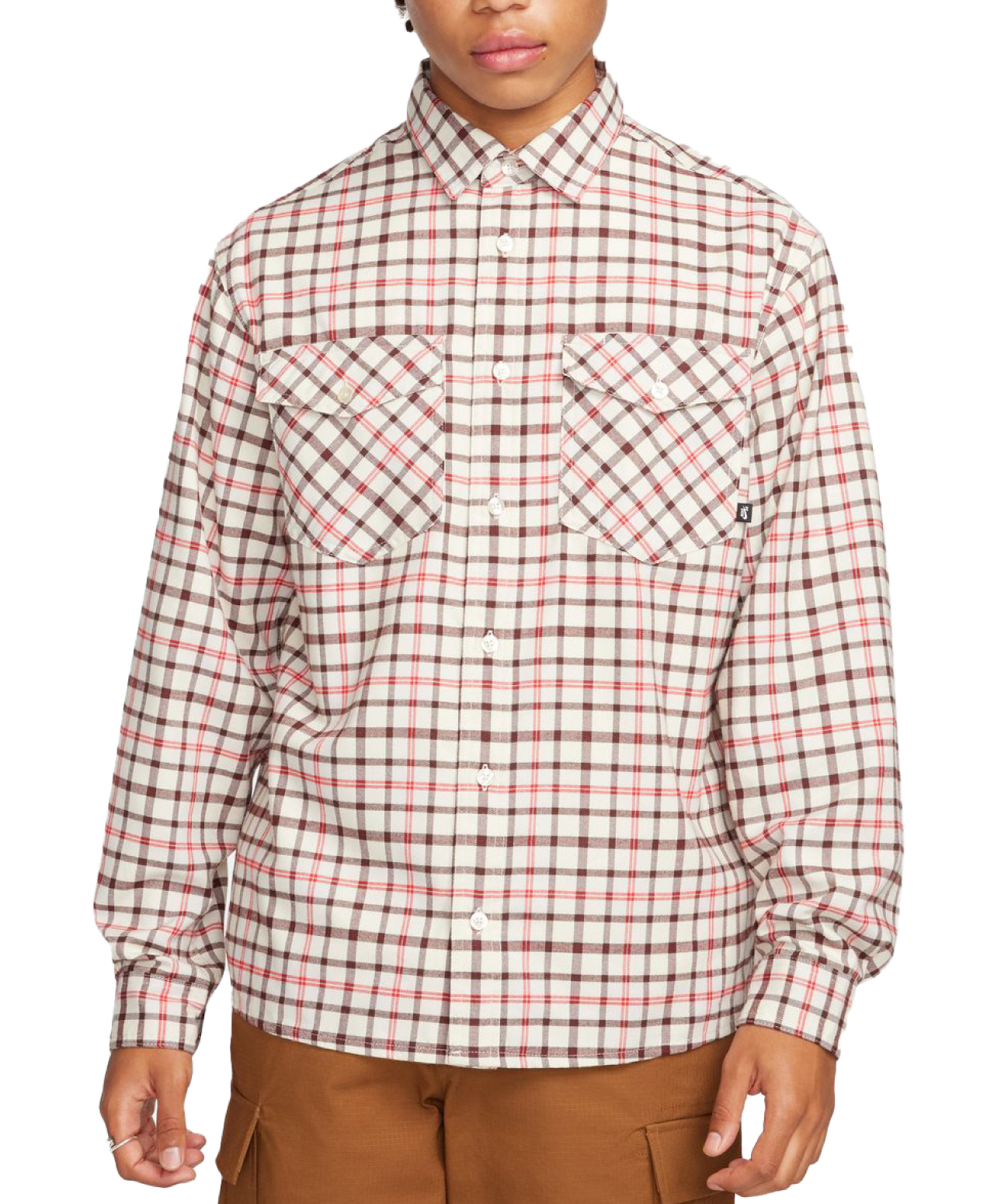NIKE SB FLANNEL SKATE BUTTON-UP SHIRT COCONUT MILK/LIGHT BONE