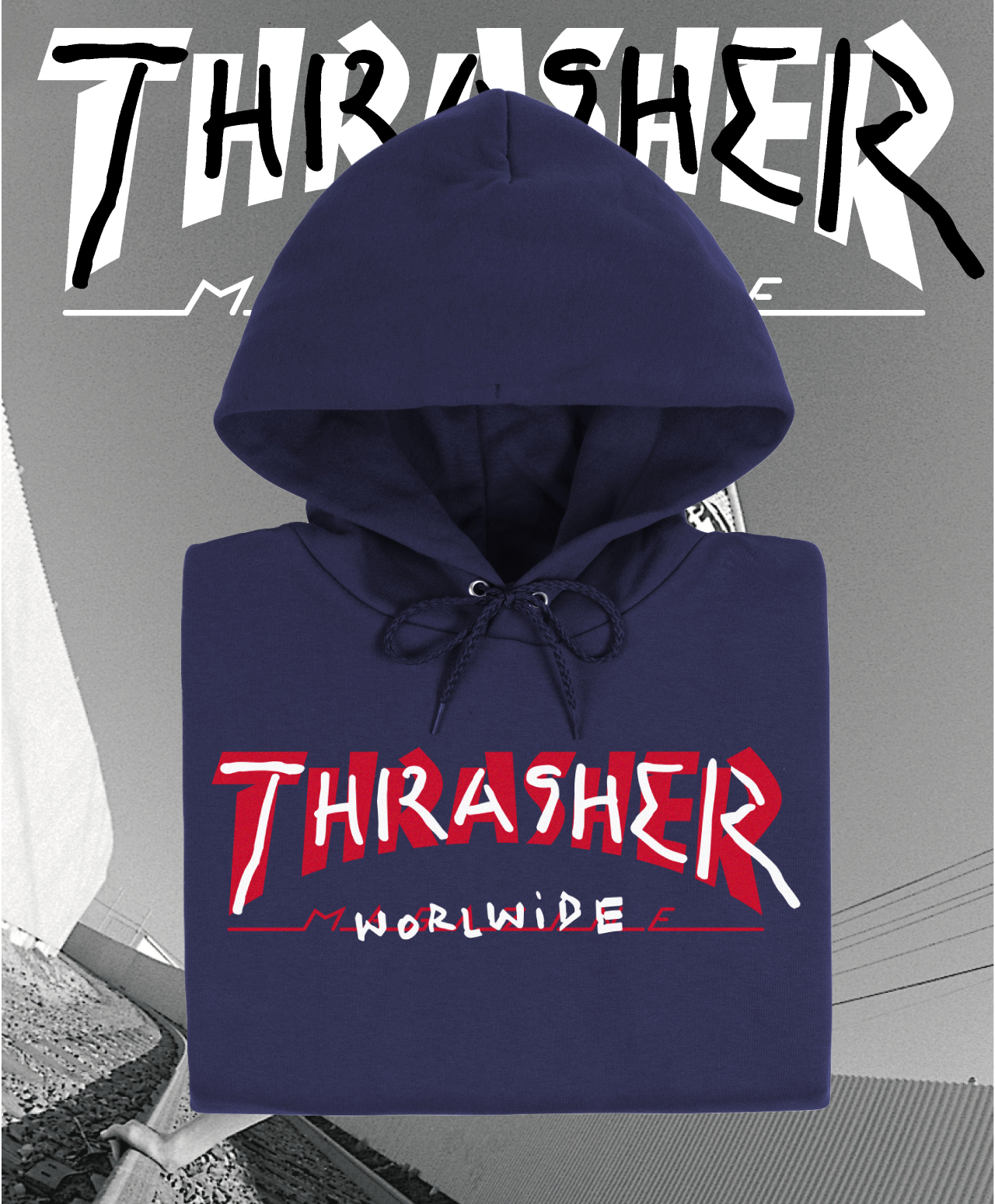 パーカー・フーディ THRASHER Golden Gate Glitched Hoodie Navy TR2403HD13NA GOLDEN GATE - HOODIE - NAVY – Thrasher Magazine