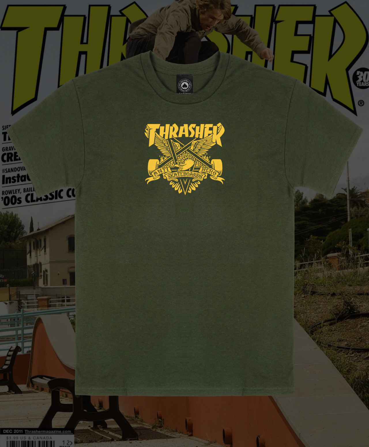 THRASHER X ANTIHERO EAGLEGRAM TEE FOREST GREEN
