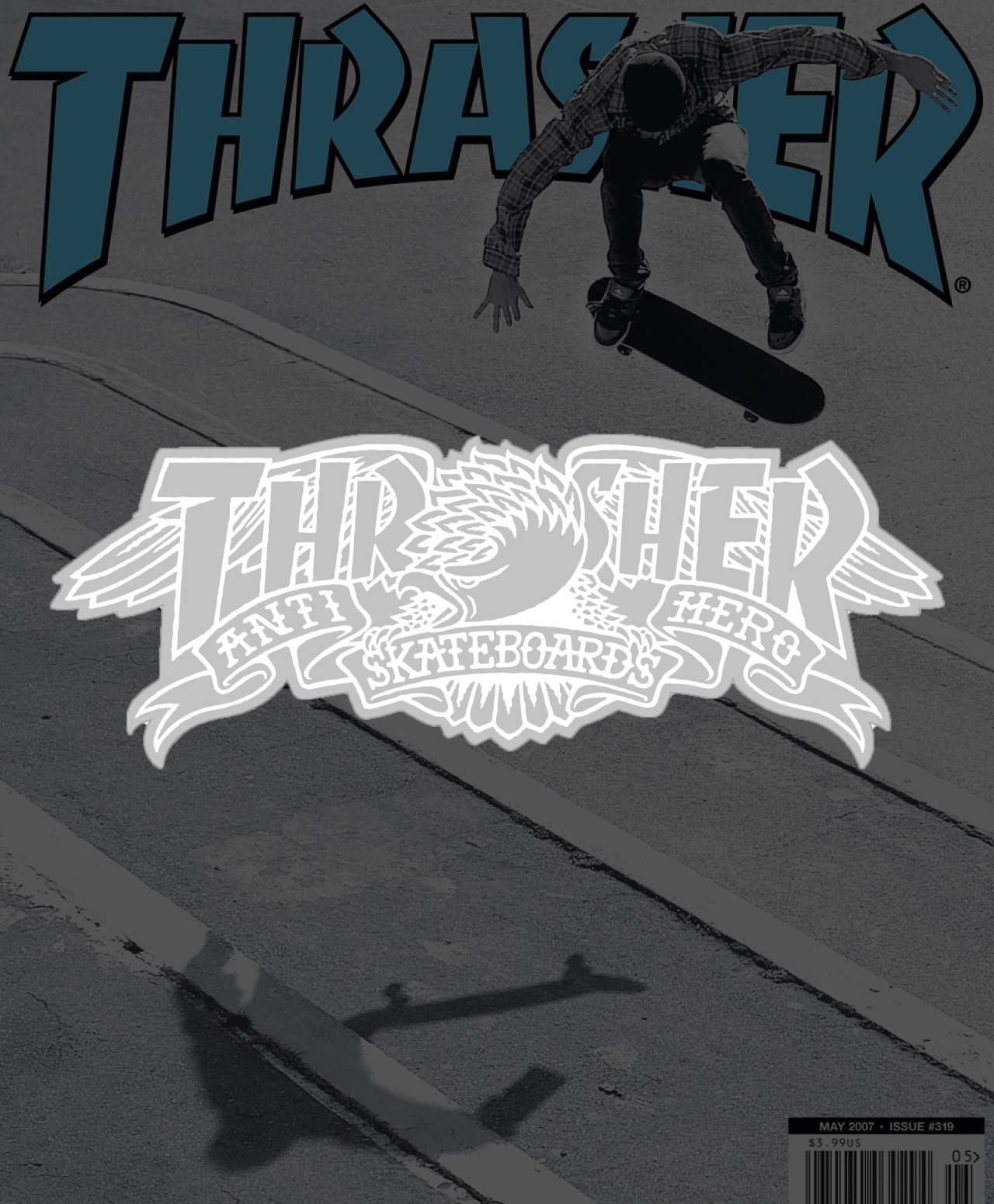 THRASHER X ANTIHERO MAG BANNER 8 STICKER WHITE