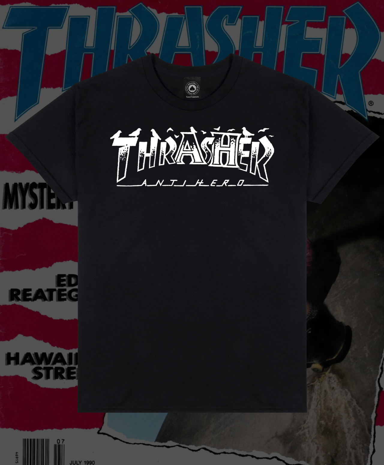 THRASHER X ANTIHERO PIGEON MAG TEE BLACK