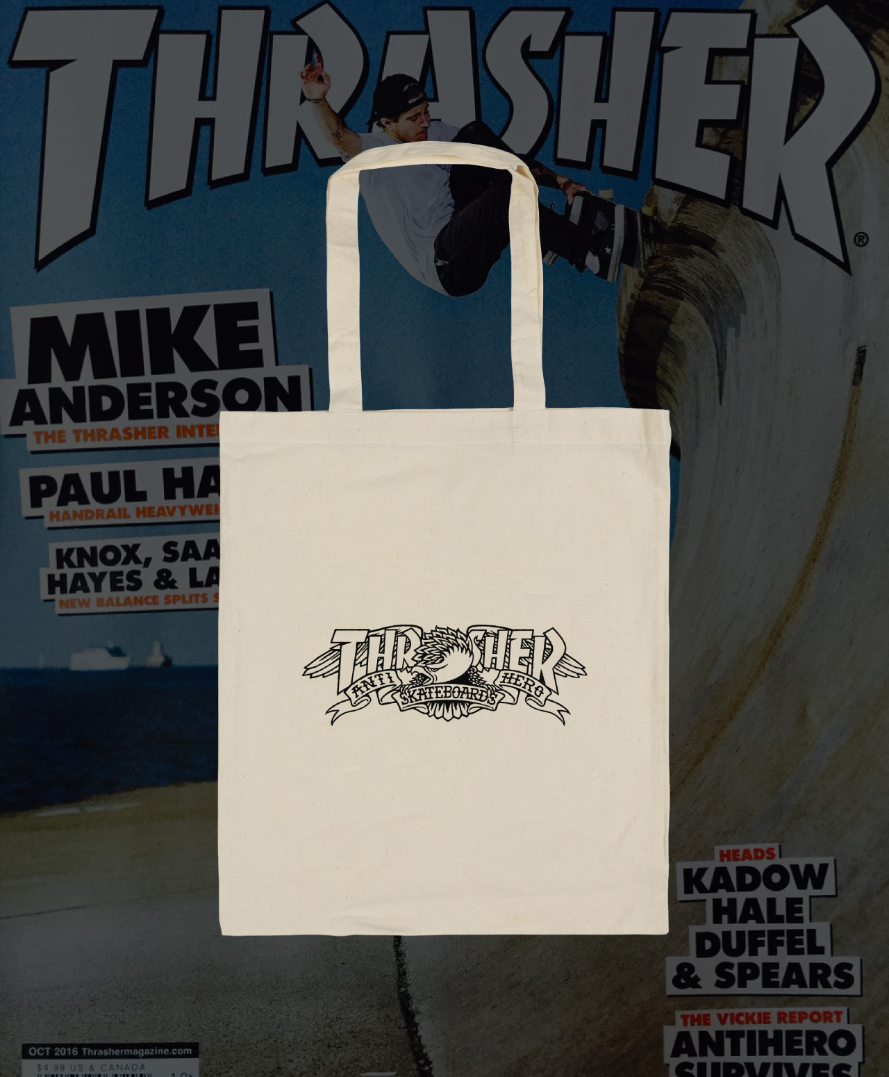 THRASHER X ANTIHERO TOTE BAG NATURAL