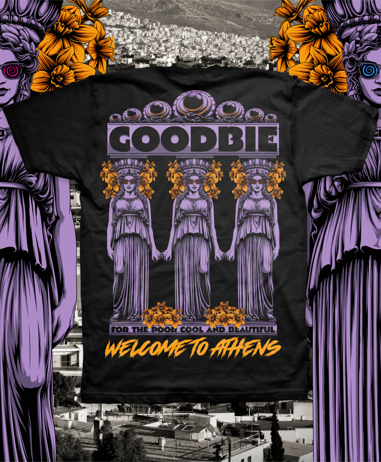 GOODBIE WELCOME TO ATHENS TEE BLACK