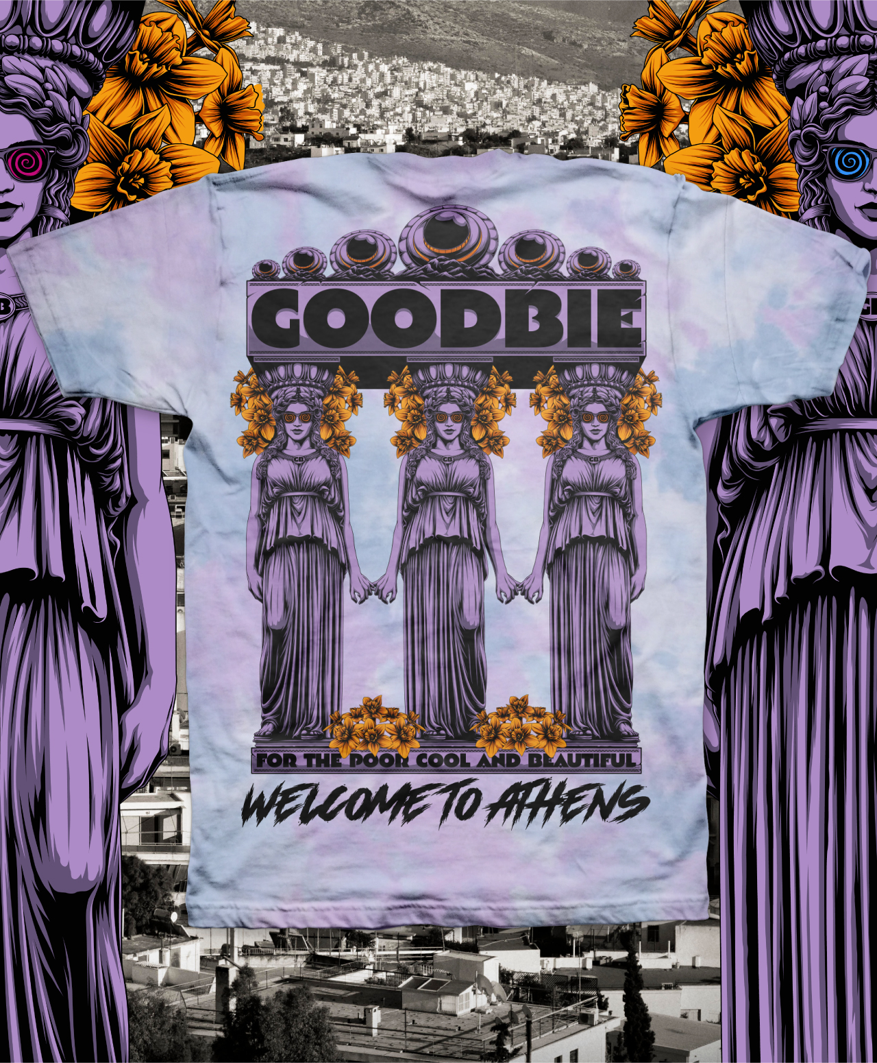 GOODBIE WELCOME TO ATHENS TIE DYE TEE CORAL
