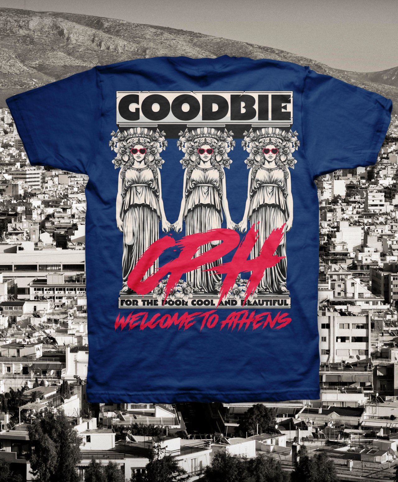 CPH X GOODBIE WELCOME TO ATHENS TEE NAVY