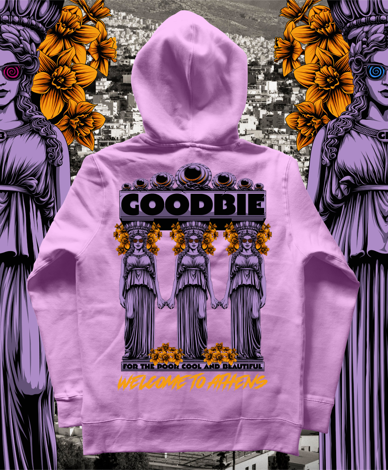 GOODBIE WELCOME TO ATHENS PREMIUM HOOD PINK