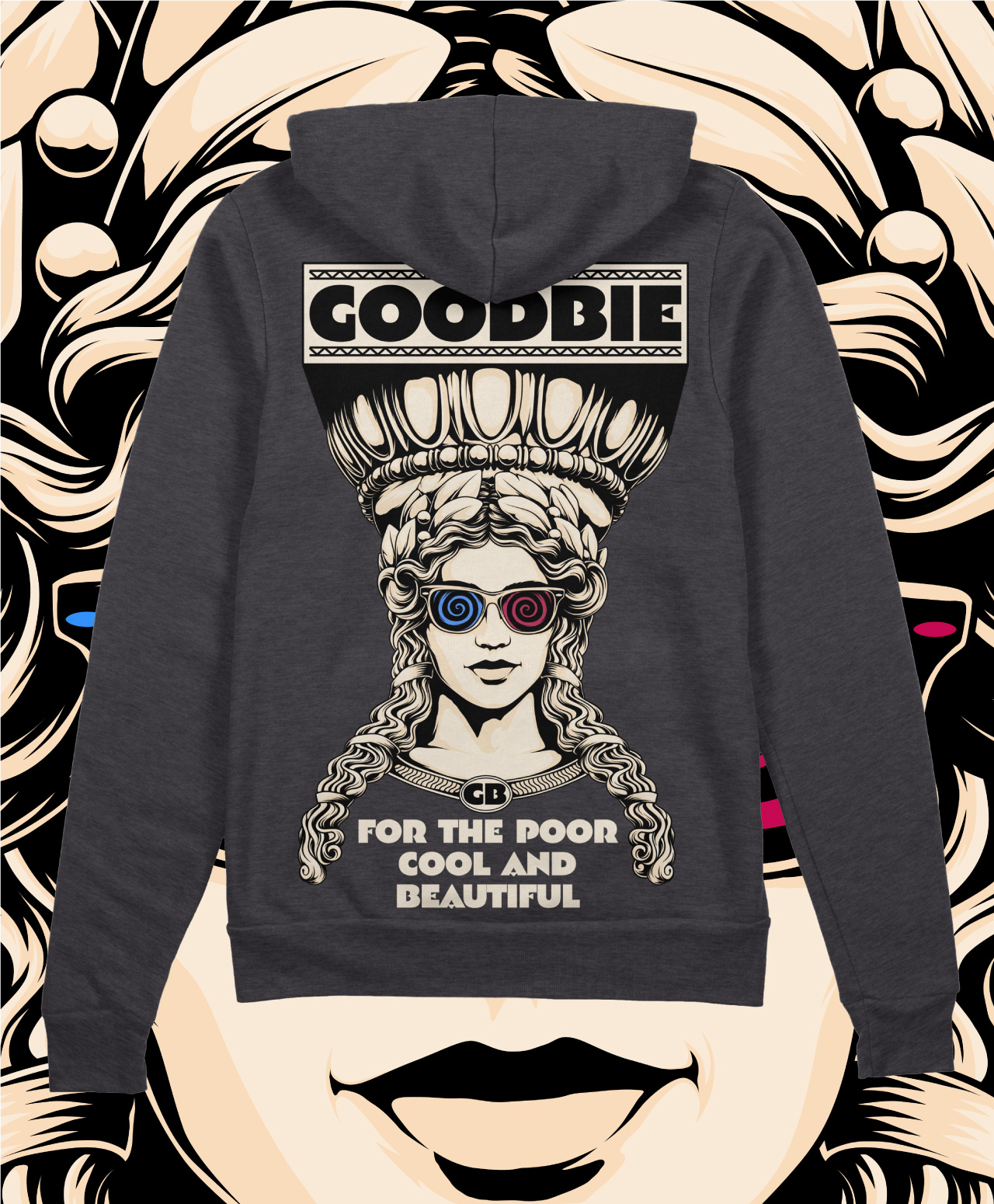 GOODBIE KARRY 3D GLOW ZIP HOOD DARK HEATHER GREY