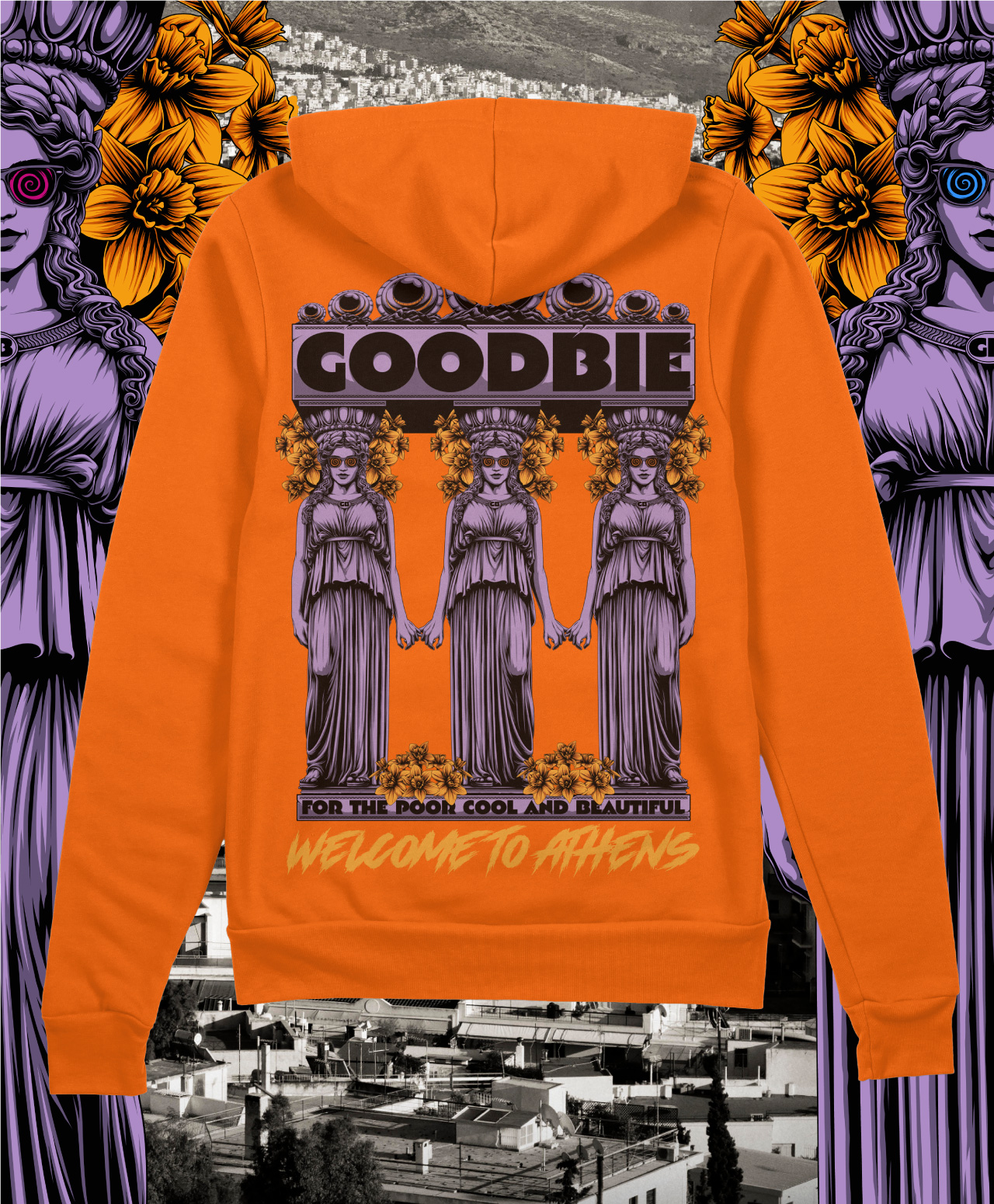 GOODBIE WELCOME TO ATHENS ZIP HOOD ORANGE
