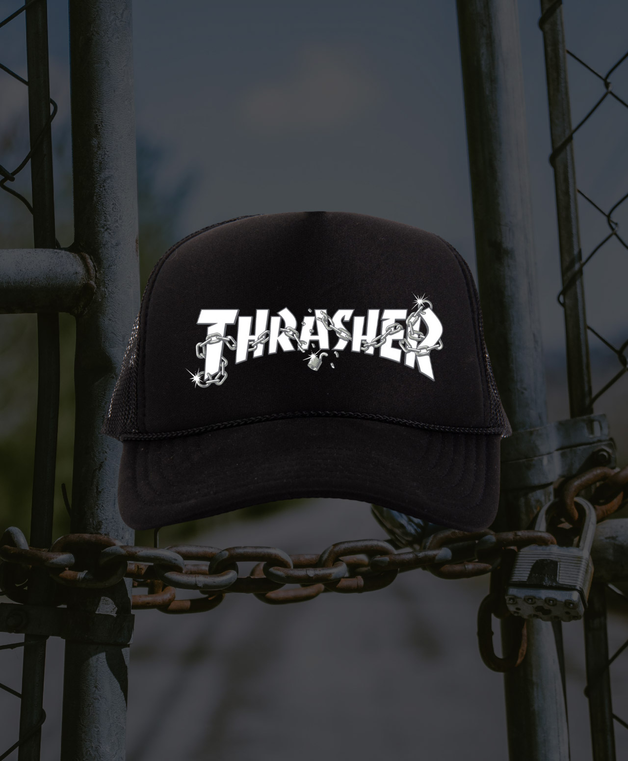 THRASHER CHAINS BY DANIEL SHEPARD TRUCKER HAT BLACK