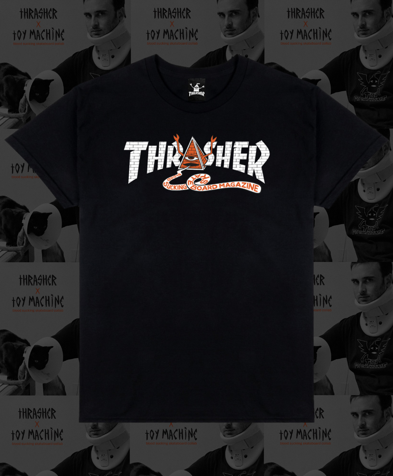 THRASHER X TOY MACHINE PYRAMID TEE BLACK