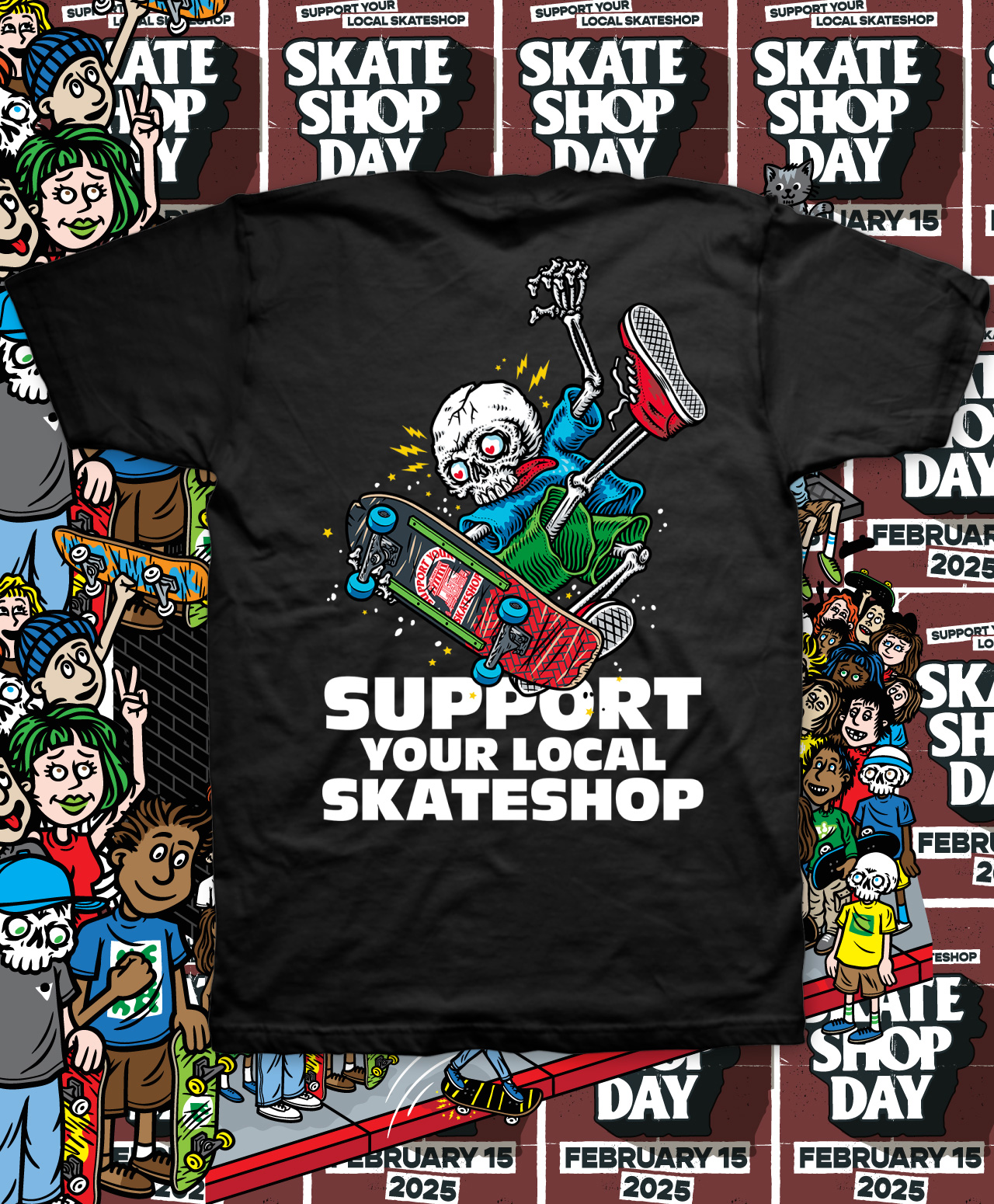 COLOR X SKATESHOP DAY SKELETON TEE BLACK