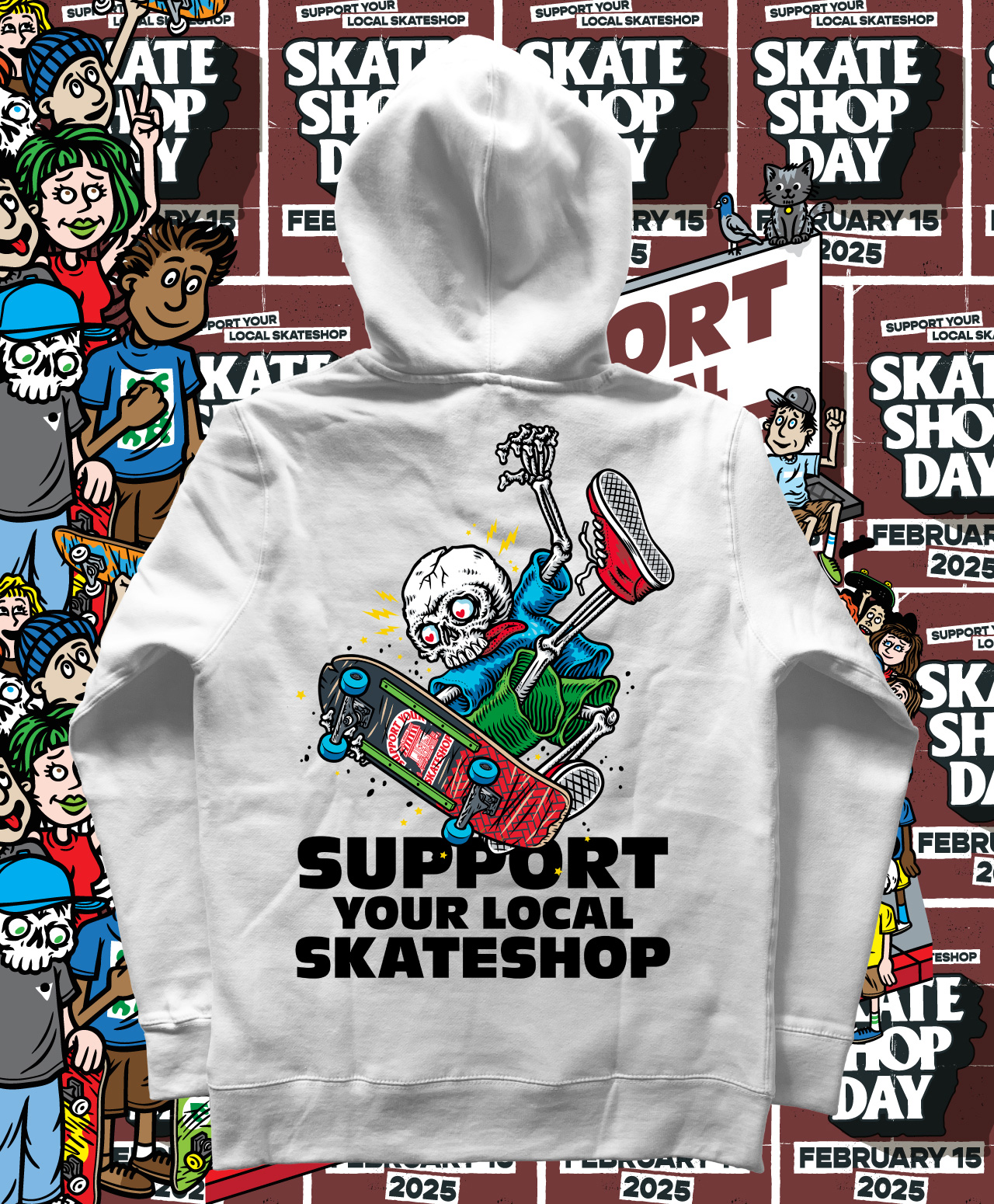 COLOR X SKATESHOP DAY SKELETON PREMIUM HOOD WHITE