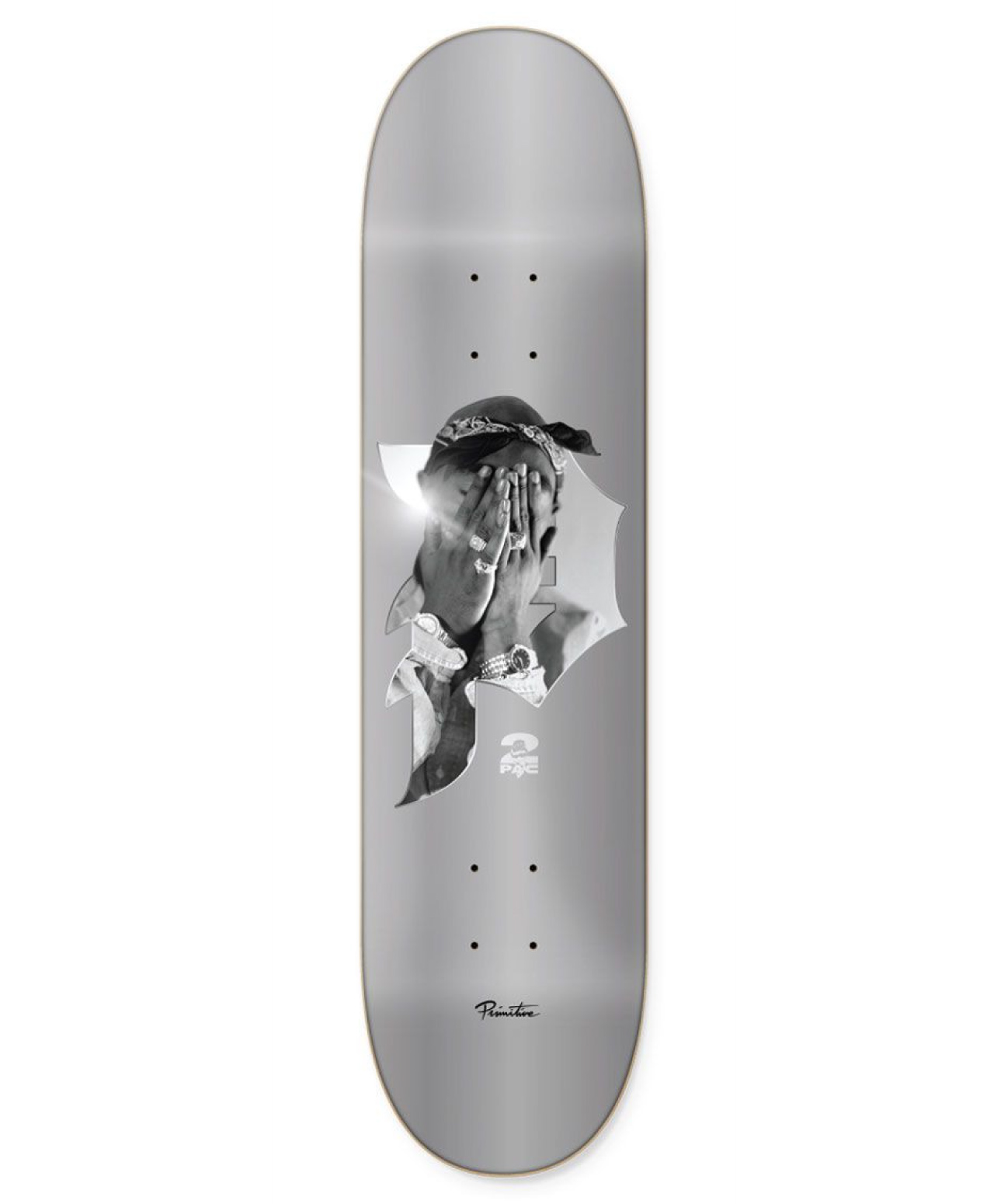 PRIMITIVE X 2PAC BRILLIANCE SKATE DECK 8.125 SILVER