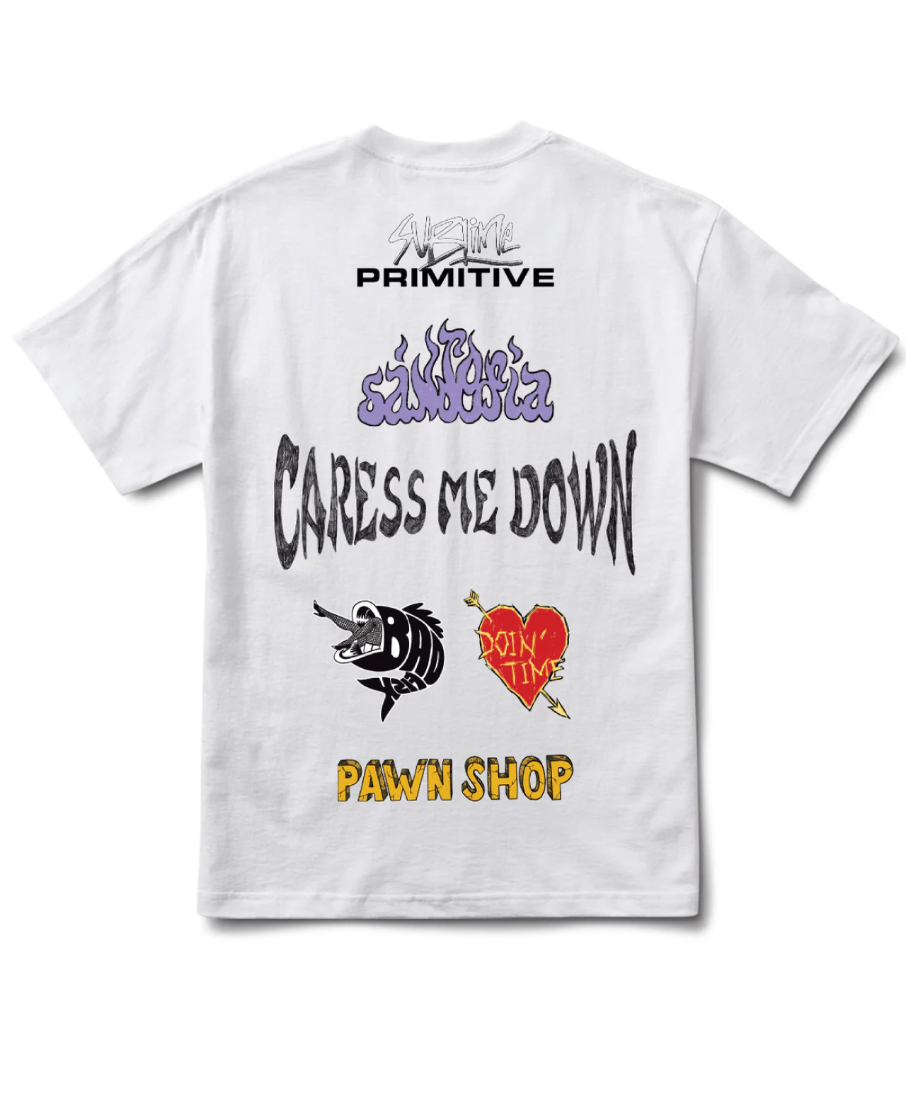 PRIMITIVE X SUBLIME DOWN HERE HEAVYWEIGHT TEE WHITE