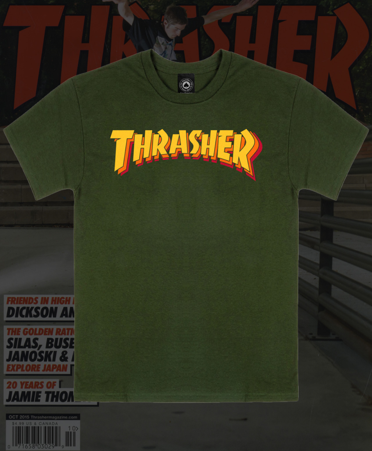 THRASHER STACKED TEE FOREST GREEN