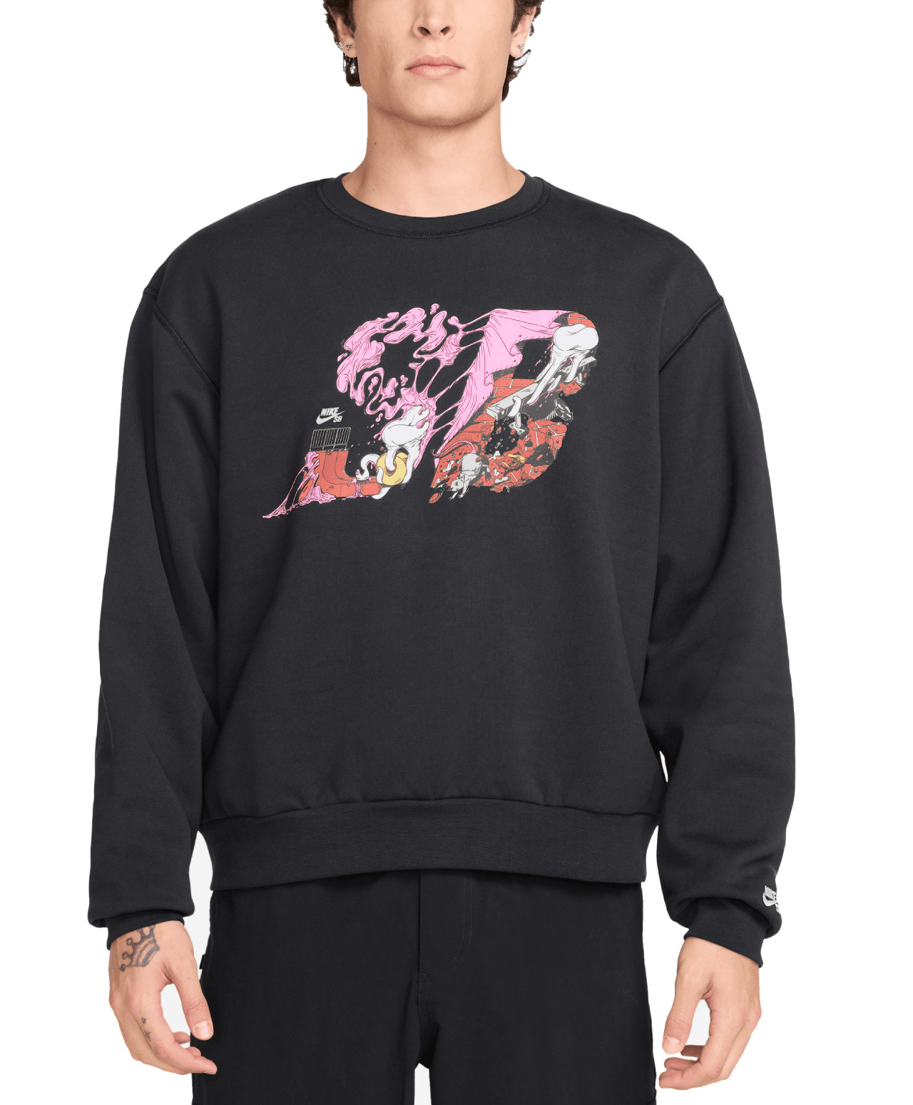 NIKE SB ESSENTIAL GFX FLEECE CREW BLACK/WHITE