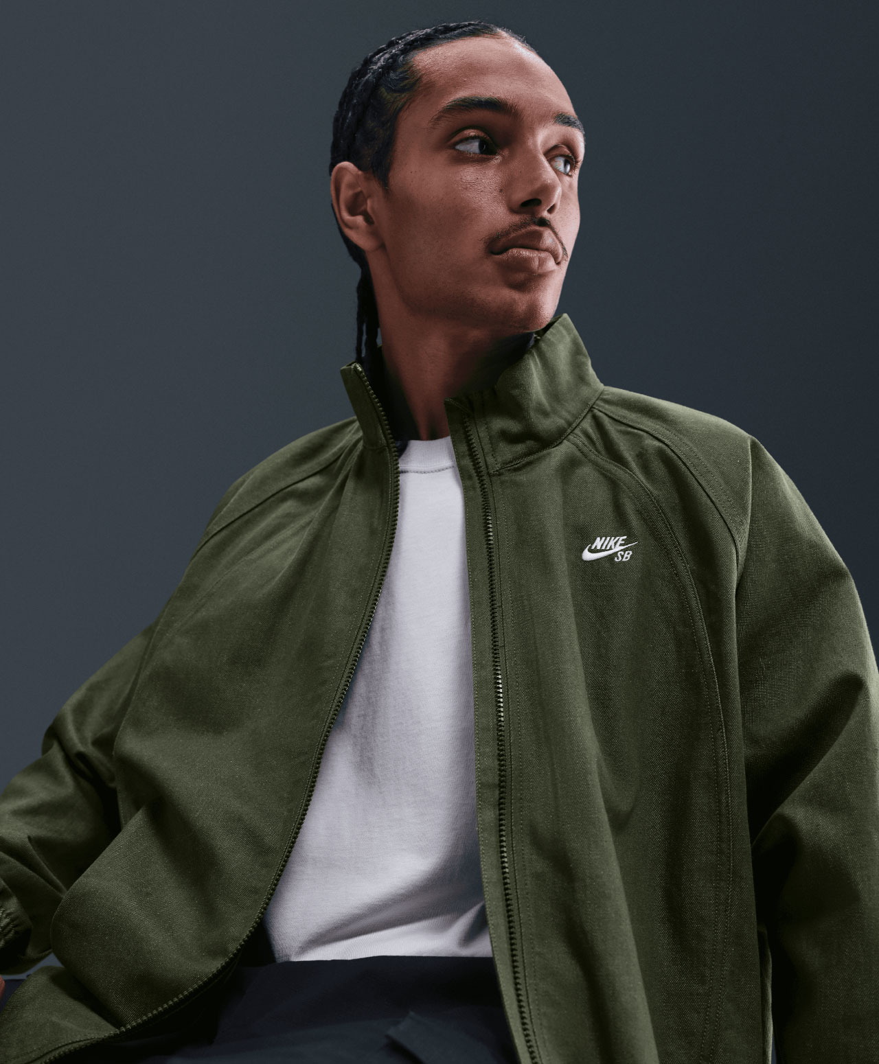 NIKE SB DENIM FULL-ZIP TRACK JACKET MEDIUM OLIVE/WHITE - Sold out