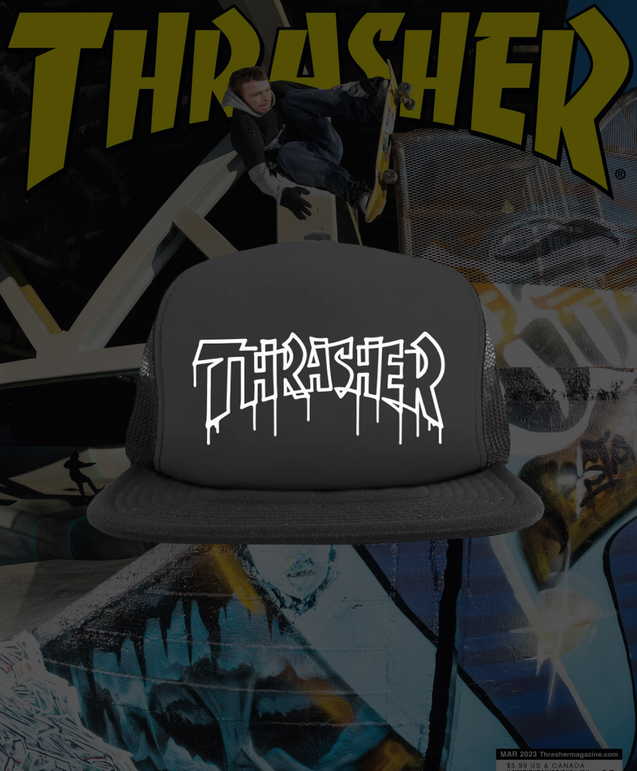 THRASHER ONE-LINER TRUCKER HAT BLACK