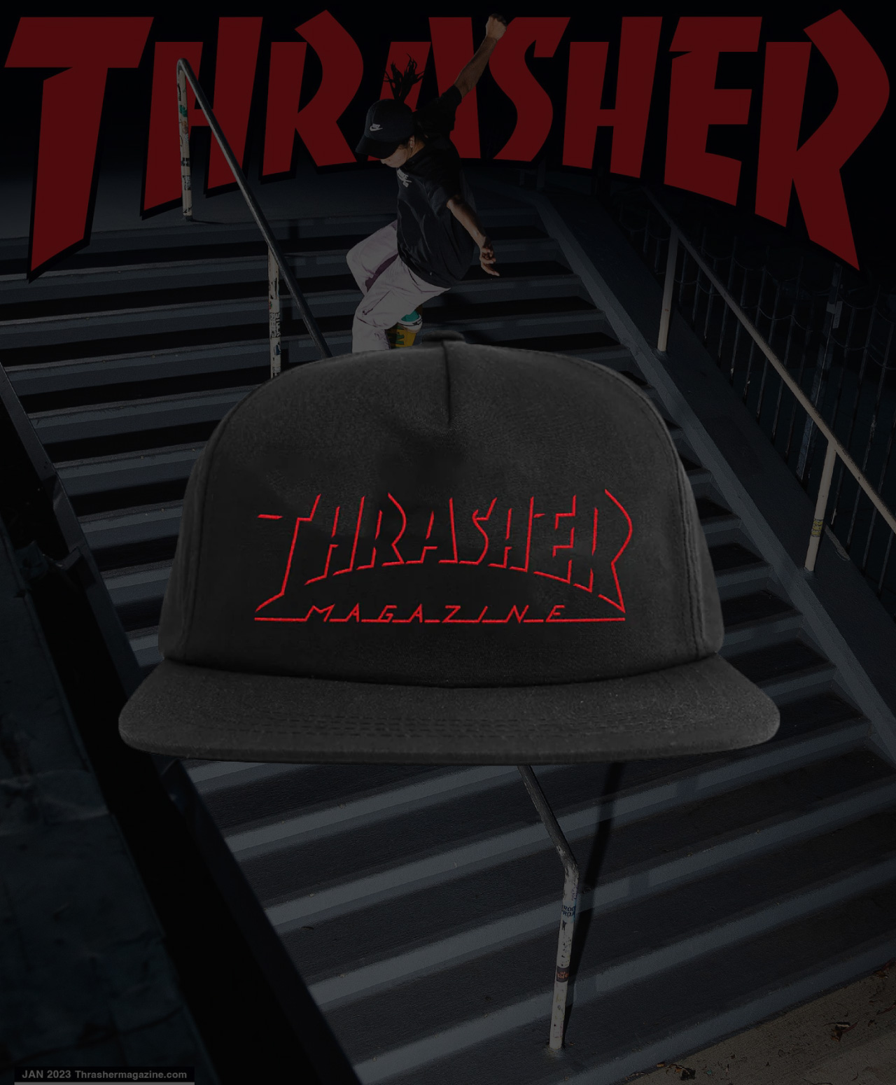 THRASHER SHADOW MAG LOGO SNAPBACK BLACK