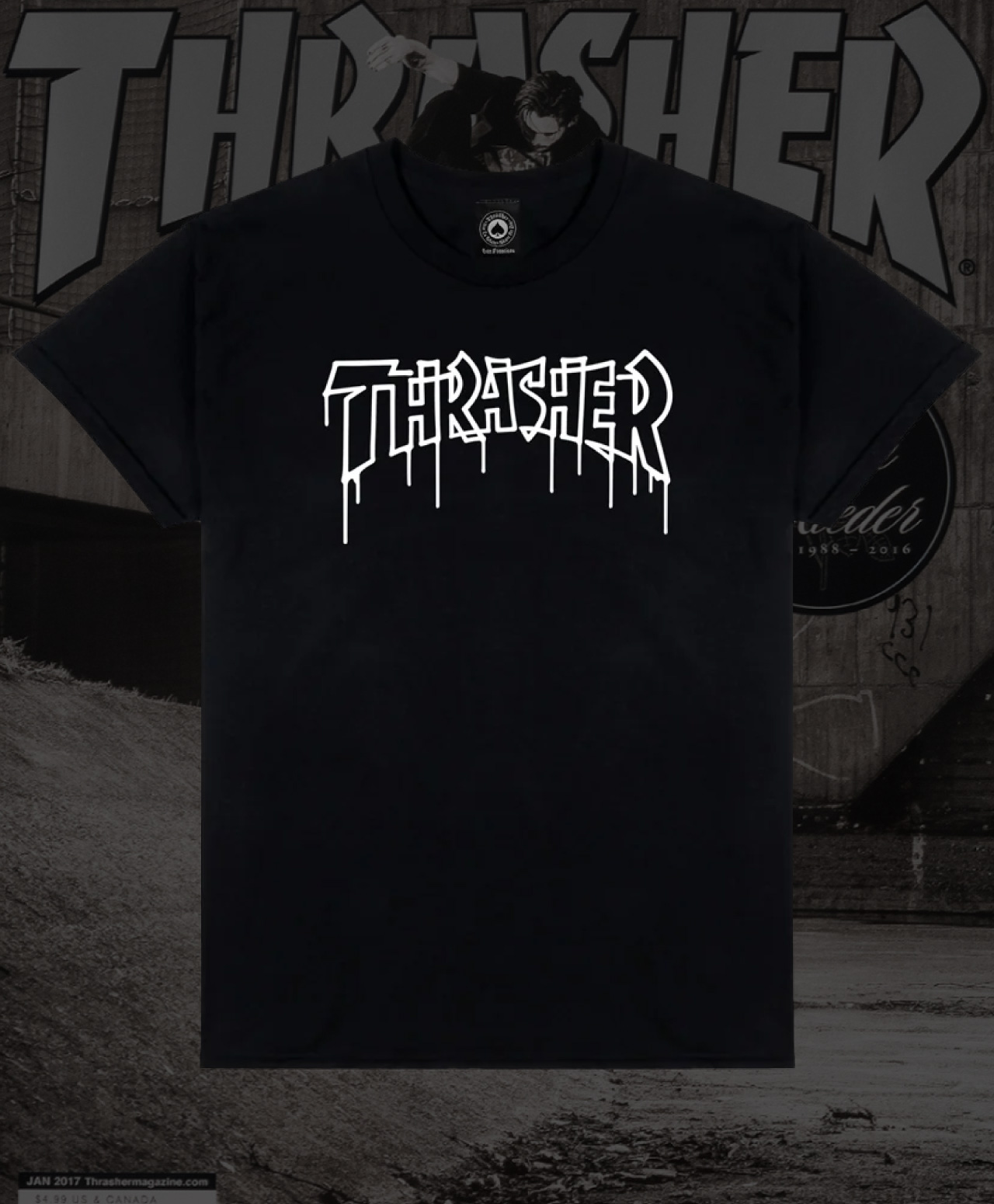 THRASHER ONE-LINER TEE BLACK