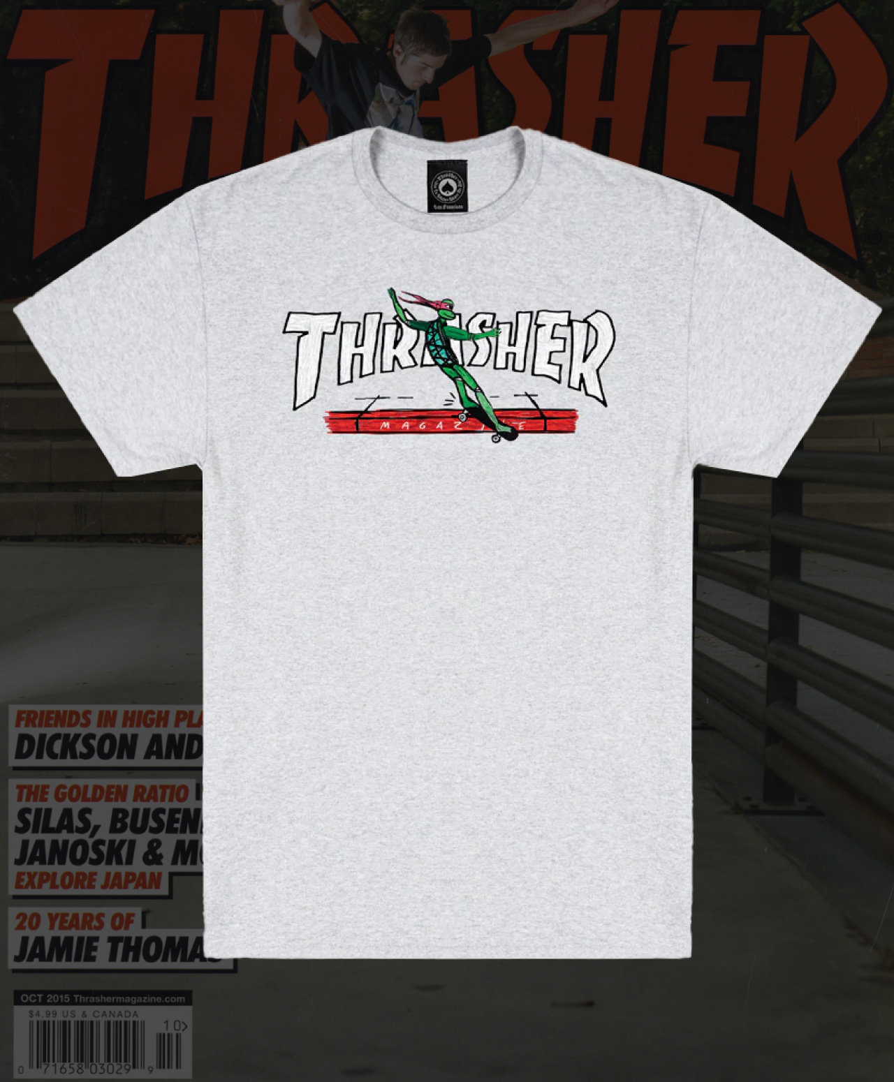 THRASHER RED CURB BY LSD WORLDPEACE TEE ASH GREY