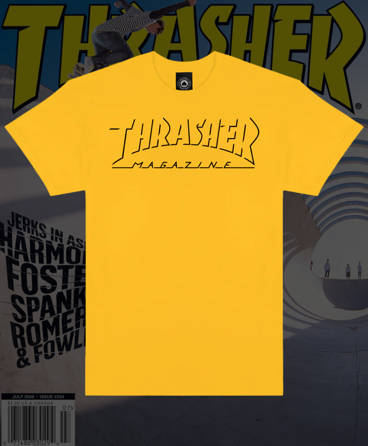 THRASHER SHADOW MAG LOGO TEE GOLD