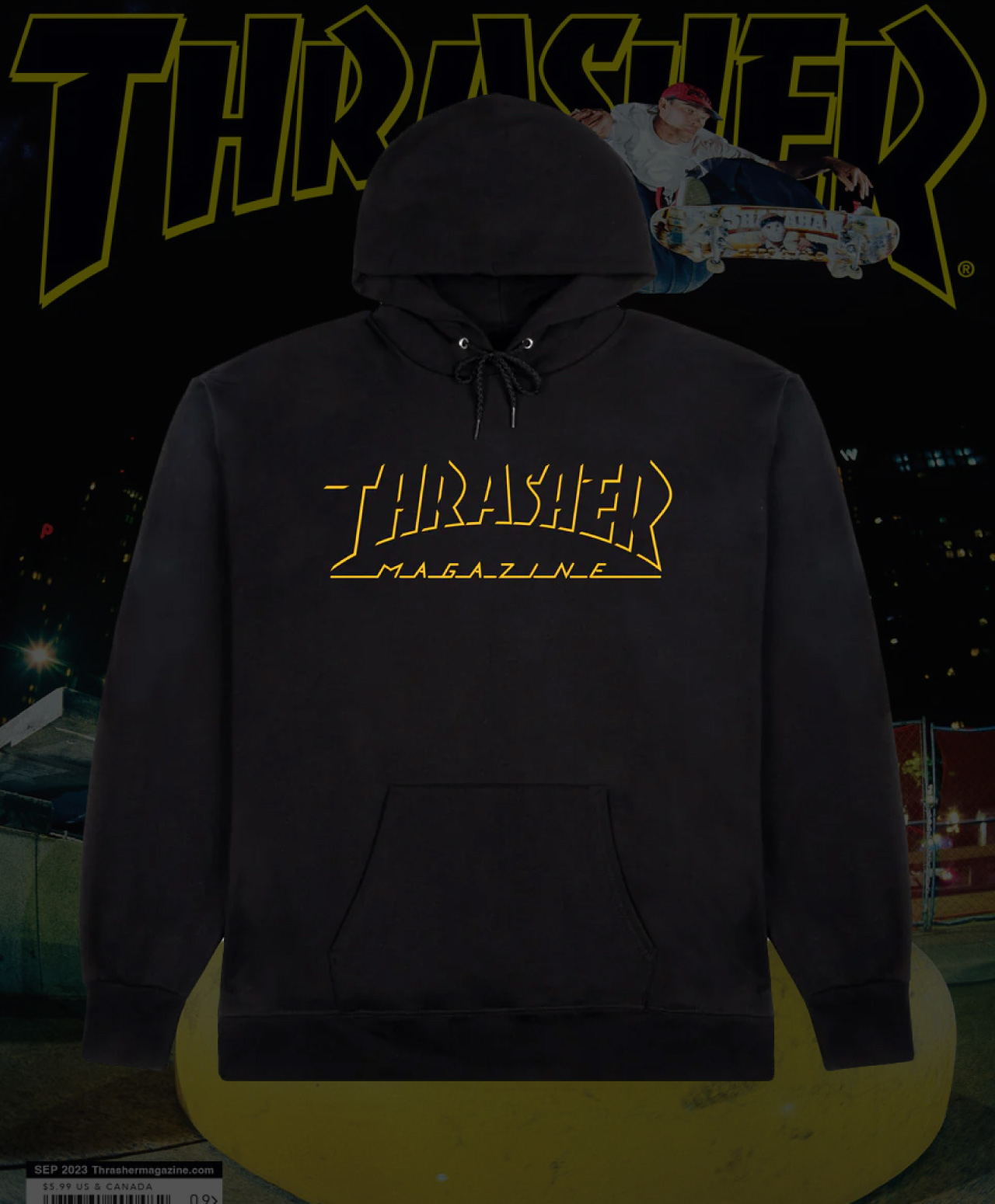 THRASHER SHADOW MAG LOGO HOOD BLACK
