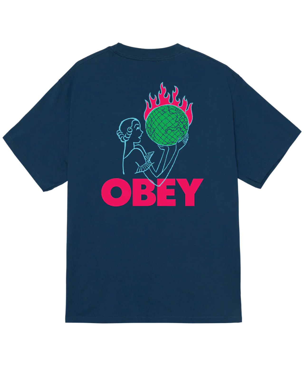OBEY WORLD IN FLAMES TEE HARBOR BLUE