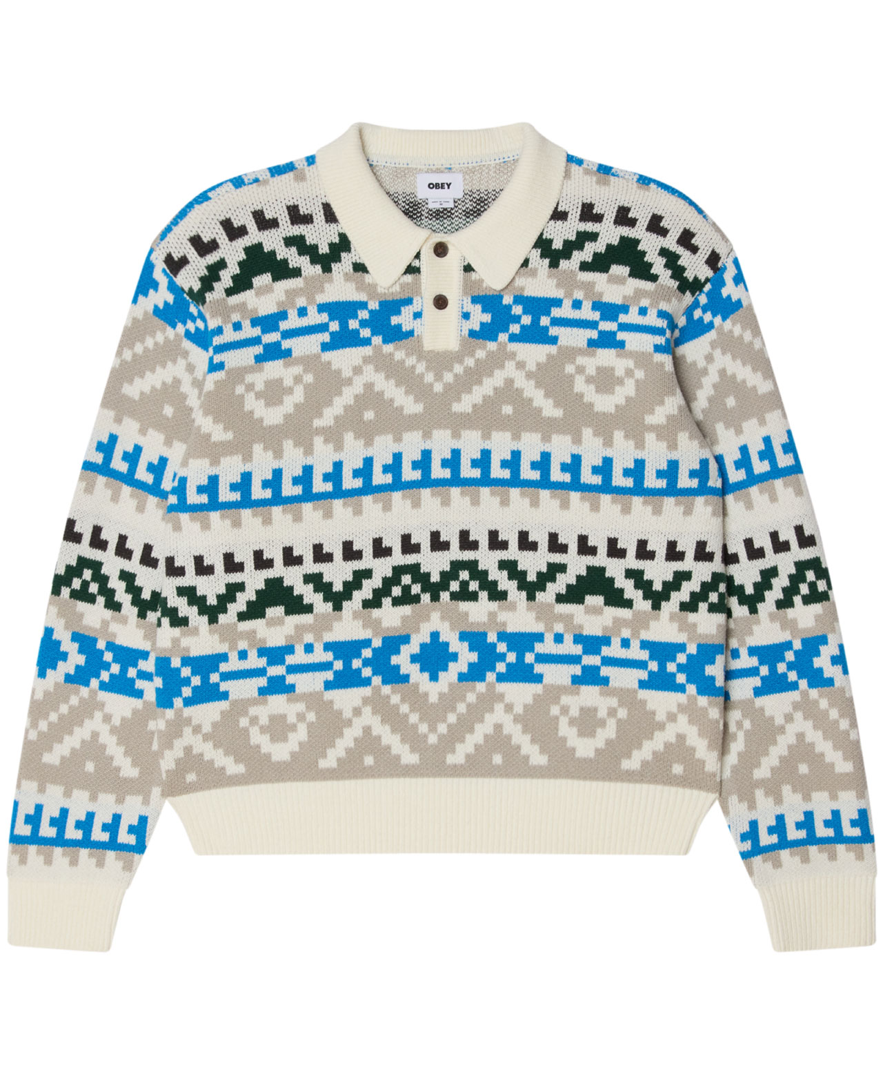 OBEY GEO POLO SWEATER WHISPER WHITE MULTI