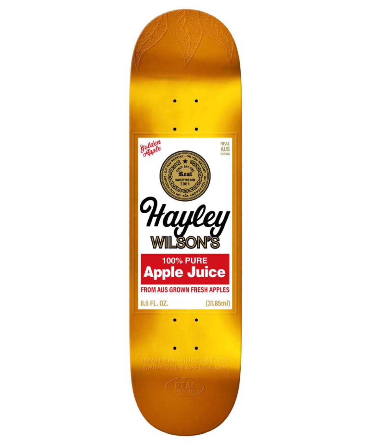 REAL HAYLEY JUICED SKATE DECK 8.5 GOLD