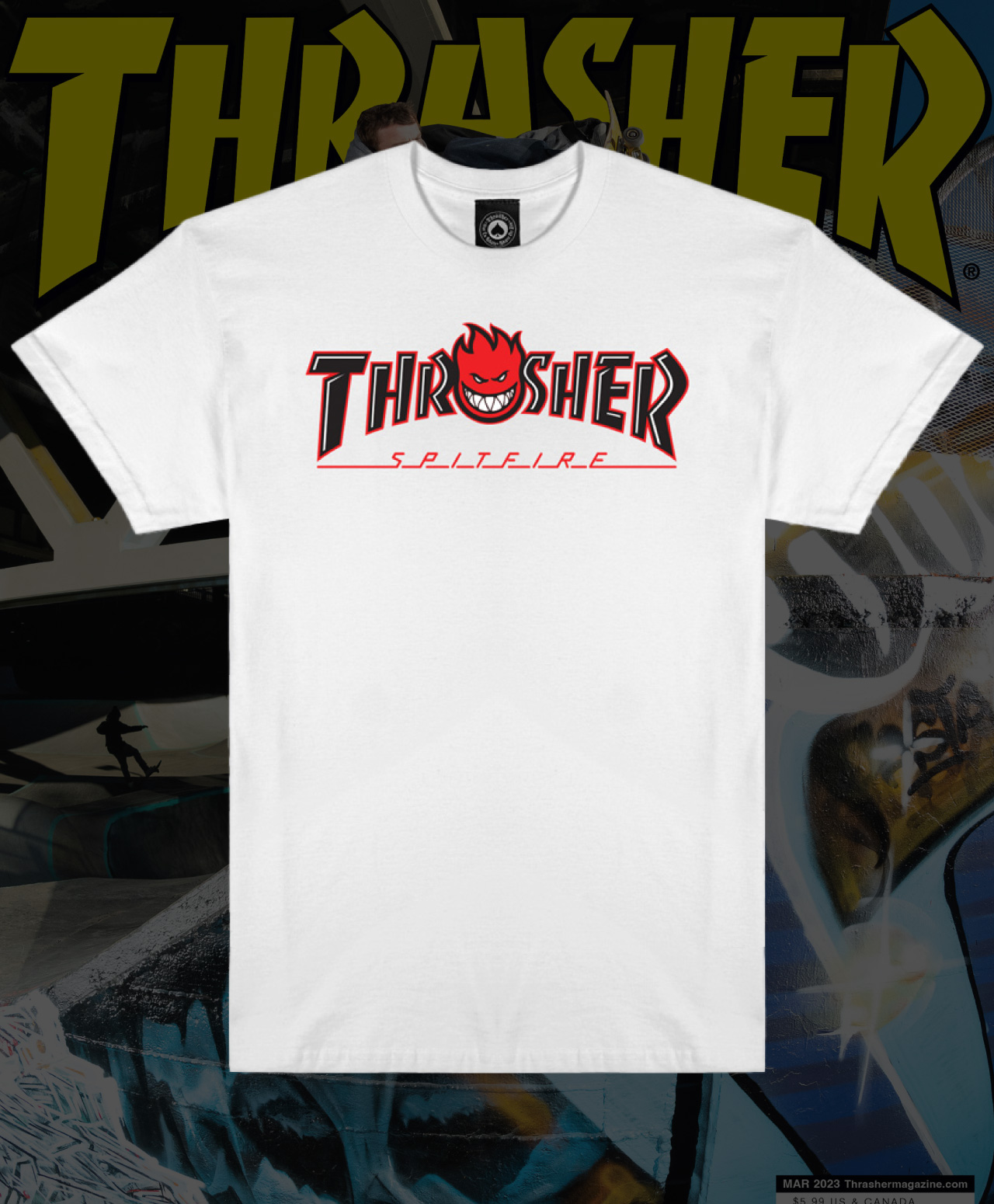 THRASHER X SPITFIRE BIG HEAD OUTLINE TEE WHITE