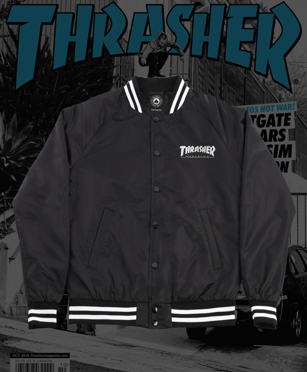 THRASHER MAG LOGO DUGOUT JACKET BLACK/WHITE
