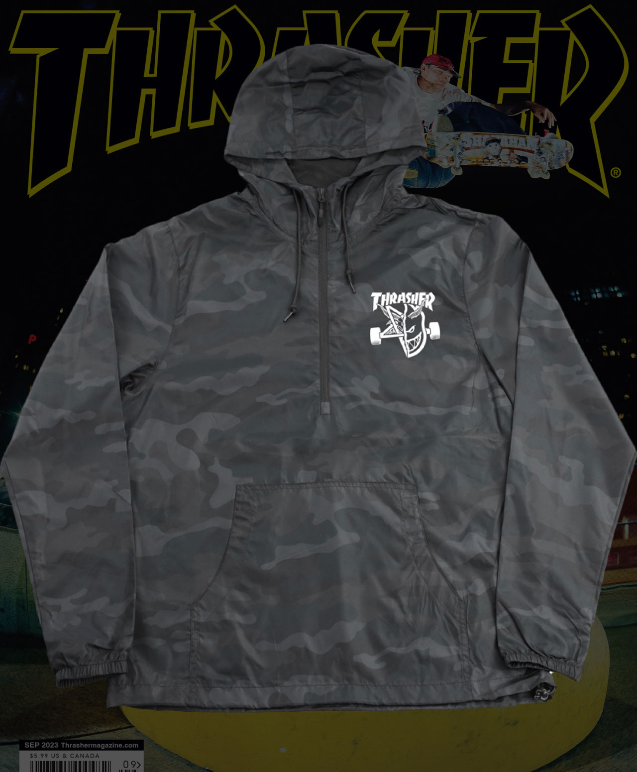 THRASHER X SPITFIRE THRASH & BURN ANORAK JACKET BLACK/CAMO