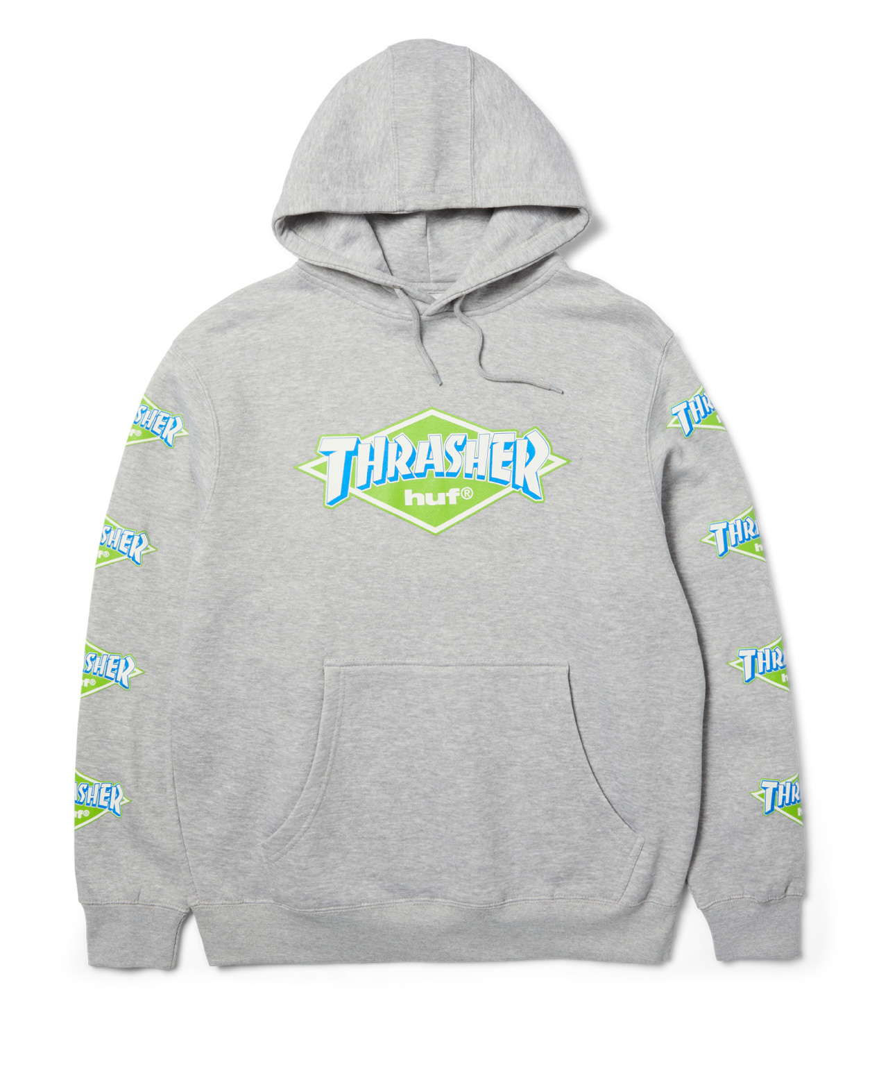 HUF X THRASHER LOGO HOOD HEATHER GREY