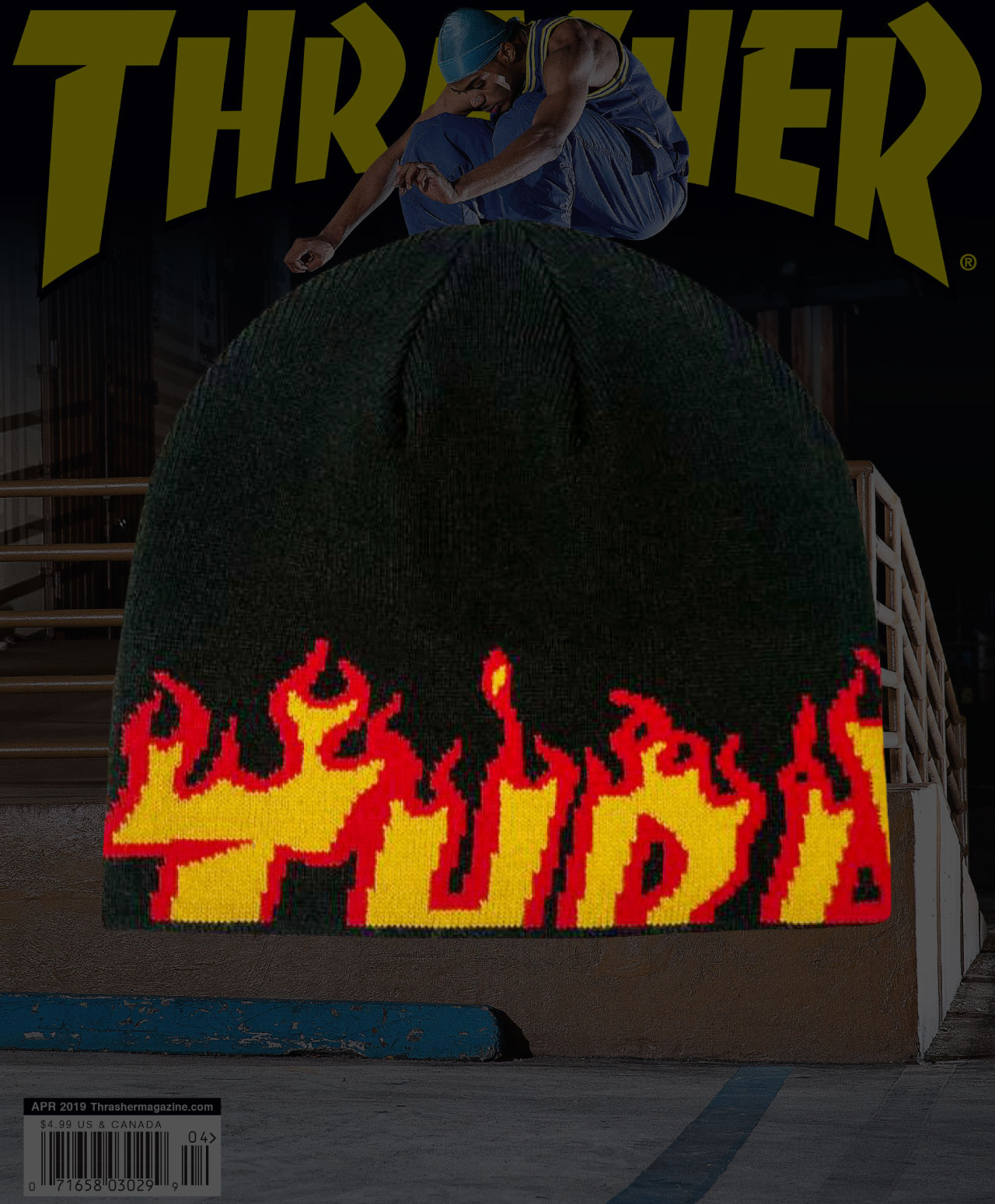 THRASHER FLAME SKULLY BEANIE BLACK