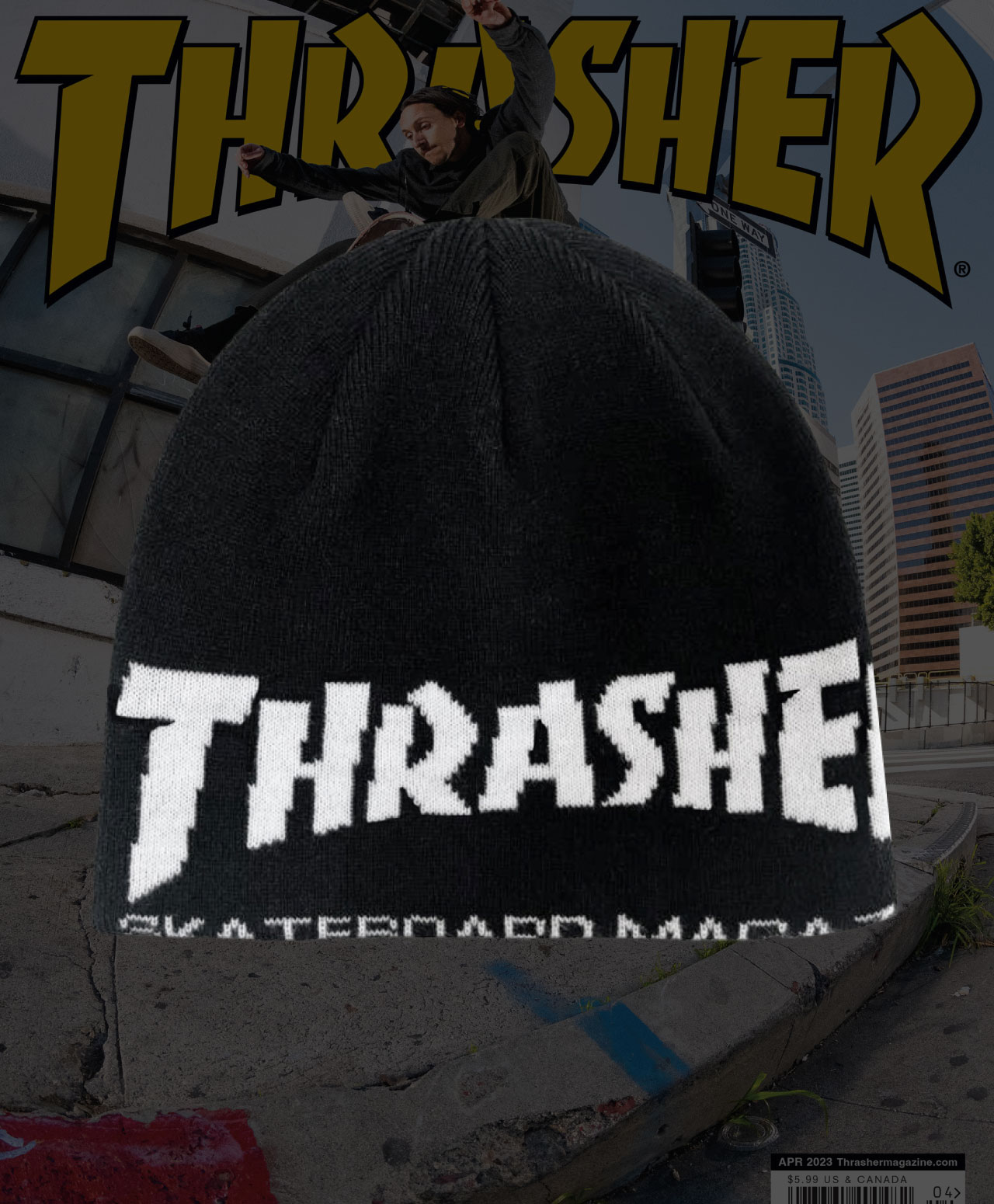 THRASHER SKATE MAG SKULLY BEANIE BLACK